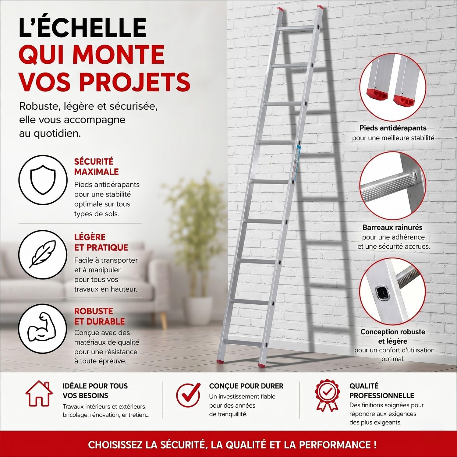 Xtra Echelle Simple en Aluminium 9 marches