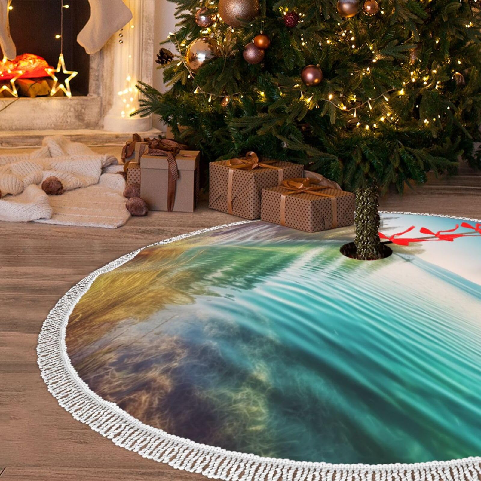 Jupe de sapin de Noël en peluche douce 122 cm chic à pompons