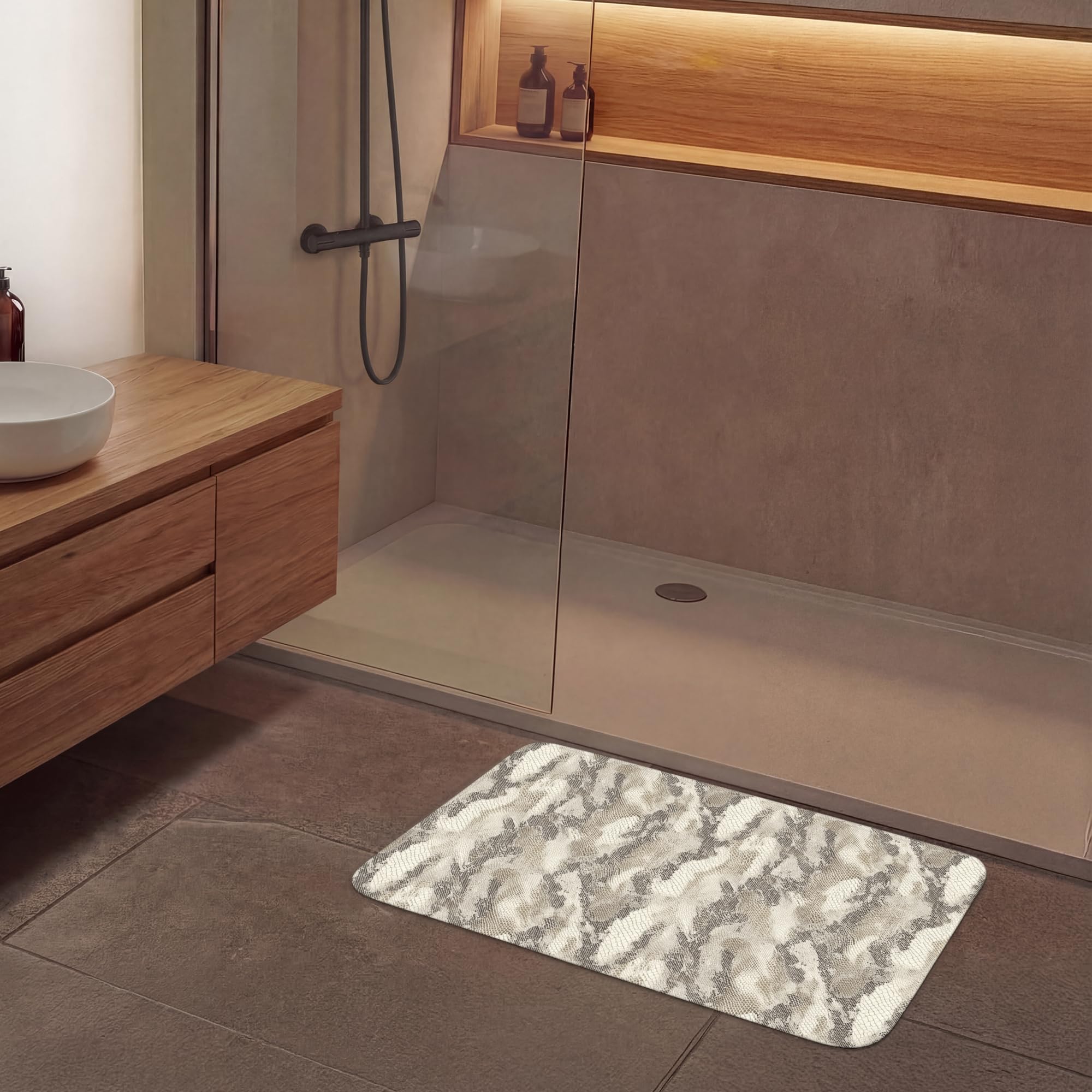 Alfombras Baño Rectangular 90x60 cm Alfombra Ducha Lavable Tapete Bath Mat Non Slip Antideslizante Bathroom Decoracion Shower Serpiente - Patrón - Topo