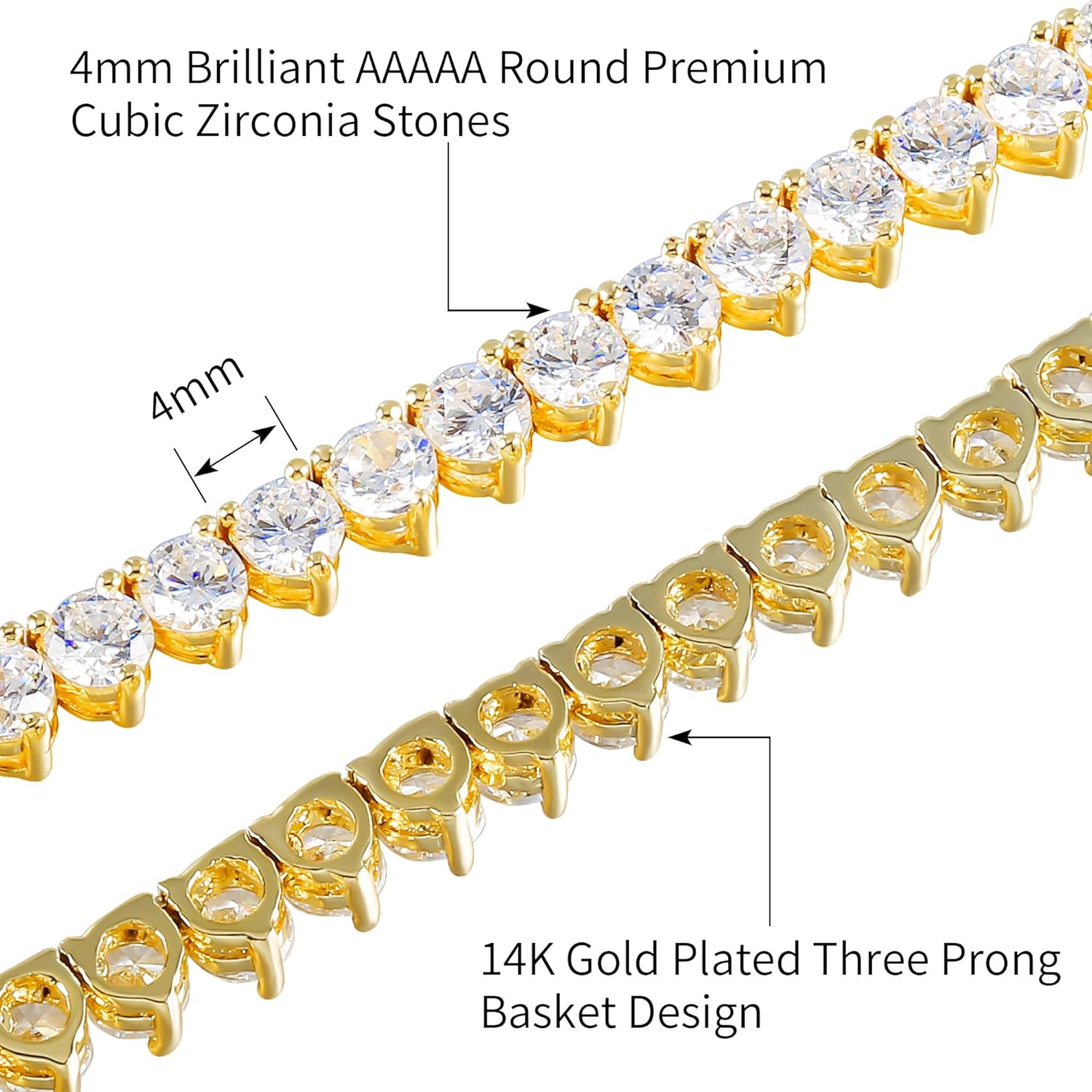4mm Tennis Necklace for Women, Iced Out Simulated Diamond 14K Gold Plated Tennis Chain, 3 Prong Cubic Zirconia Elegant Necklace for Her Valentine Gifts - Image 5