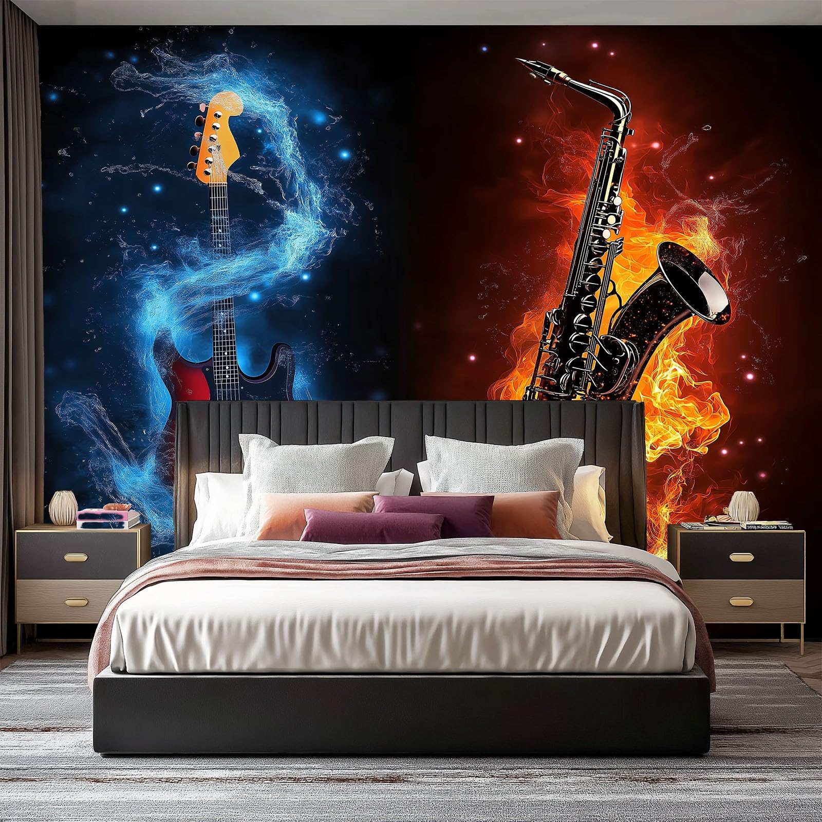 Genérico Papel pintado fotográfico Fantasía Música Instrumento Musical Decorativos, Negro Papel pintado panorámico, 250 x 175 cm decoración de pared para sala de estar dormitorio infantil