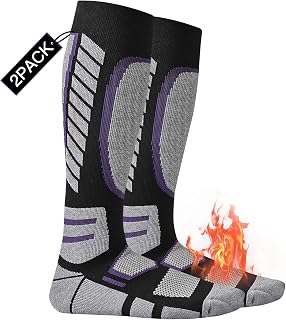 COOPLUS 2 Pack Ski Socks for Women Men Compression Knee High Winter Warm Socks for Skiing Snowboarding Outdoor Sports Gift