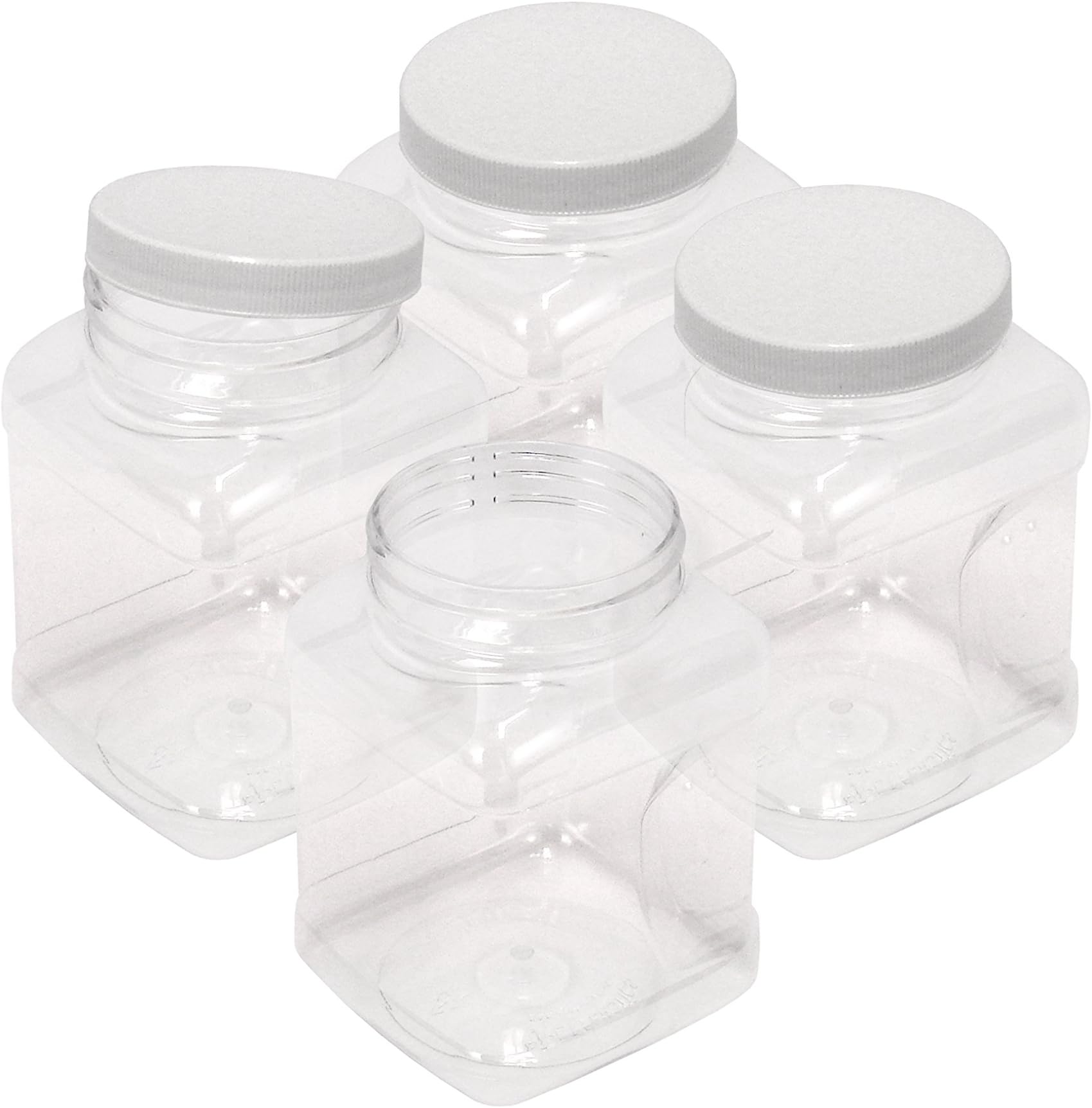 16 oz PET Containers, 4-Pack, Clear Plastic Kitchen Food Storage with Grip