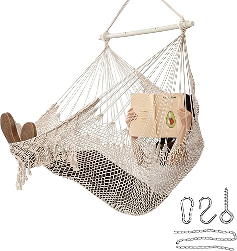 Jelofly Silla hamaca grande colgante de cuerda de algodón hilado suave, silla de tejido máximo de 330 libras, duradera y cómoda, silla columpio para disponible en Yaxa Peru