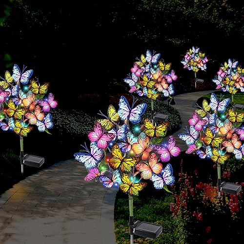 Miniatura 8 de Luces solares de jardín para exteriores, impermeables, decorativas, paquete de 4 con 88 LED, 68 luces solares de mariposa para decoración de jardín,