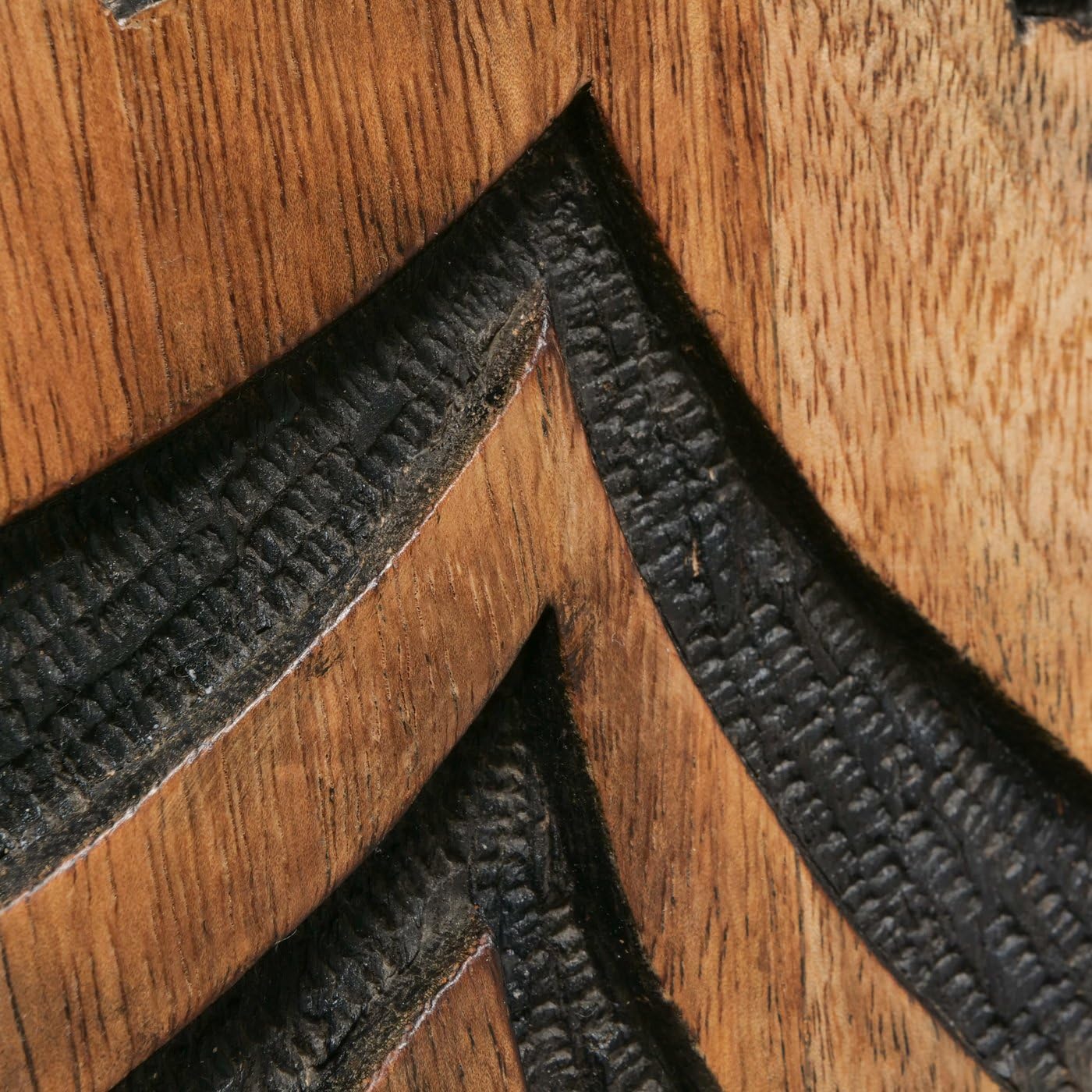MF Wanddeko Holz Dalane, 3er Set, Rund, Mangoholz, Natur/Schwarz, Geometrisch, Boho Ethno, Ø 20/25/30 cm, Handgearbeitet
