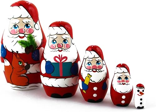 Miniatura 8 de Matryoshka Matreska Babuska Ruso Nesting Muñeca de madera Amable Santa Claus Babouska Matrioska 5 Pcs Apilamiento Pintura a mano Hermosa artesanía
