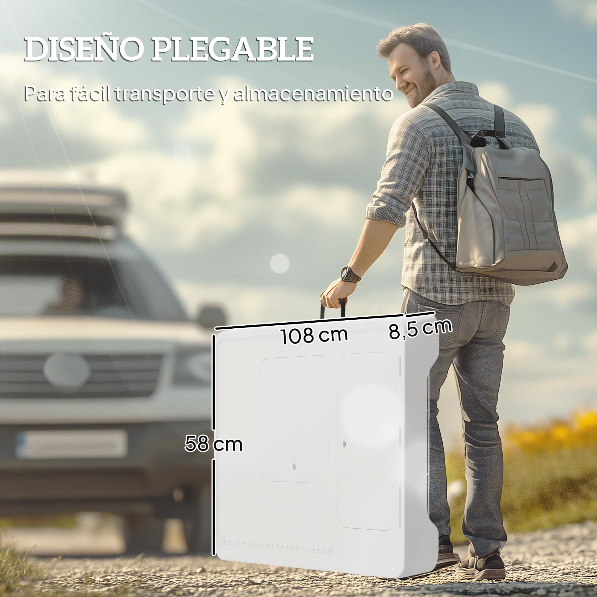 Outsunny Mesa para Limpiar Pescado Portátil Mesa Plegable para Camping con 2 Fregaderos Manguera de Drenaje Estación de Limpieza y Grifo para Pesca Barbacoa 108x58x92 cm Blanco