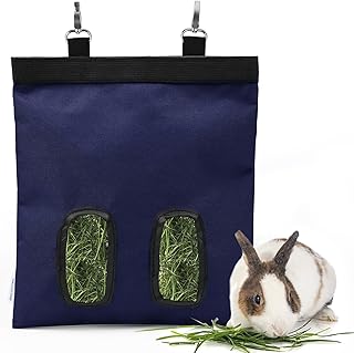 Rabbit Hay Feeder Bag,Rabbit Hay Feeder,Bunny Hay Bag,2 Holes Large Capacity 600D Rpet Hay Hanging Feeder Storage for Rabbit,Guinea Pig, Chinchilla