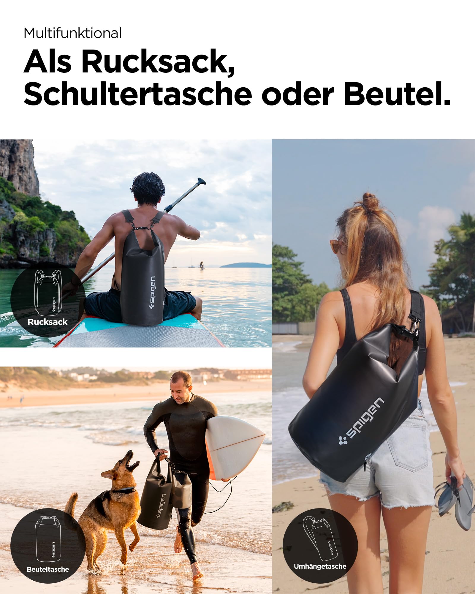 Spigen Aqua Shield wasserdichte Tasche Set [20L+2L] Dry Bag wasserfester Rucksack Beutel für Strand Schwimmen Camping Bootfahren Kajakfahren