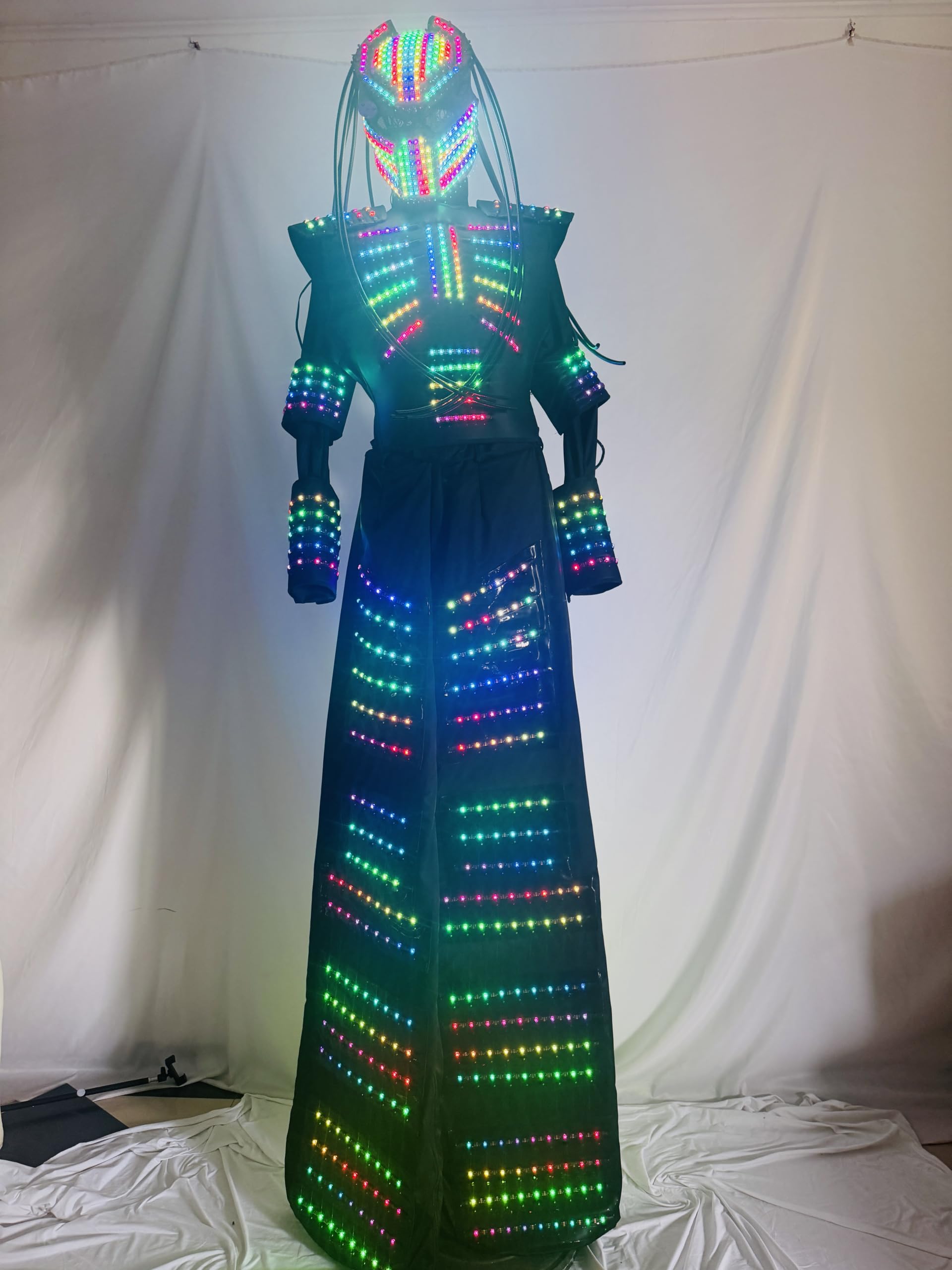 Earthradius Disfraz de Robot Caminante sobre zancos RGB, Traje de Armadura con Casco de depredador Iluminado de Cuerpo Completo para espectáculos de Escenario
