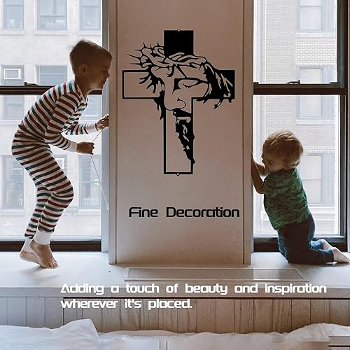 Miniatura 6 de LBLNUGURI Cruz de pared tallada para decoración de iglesia, hogar y bautismo, crucifijo único con intrincados patrones tallados para ocasiones