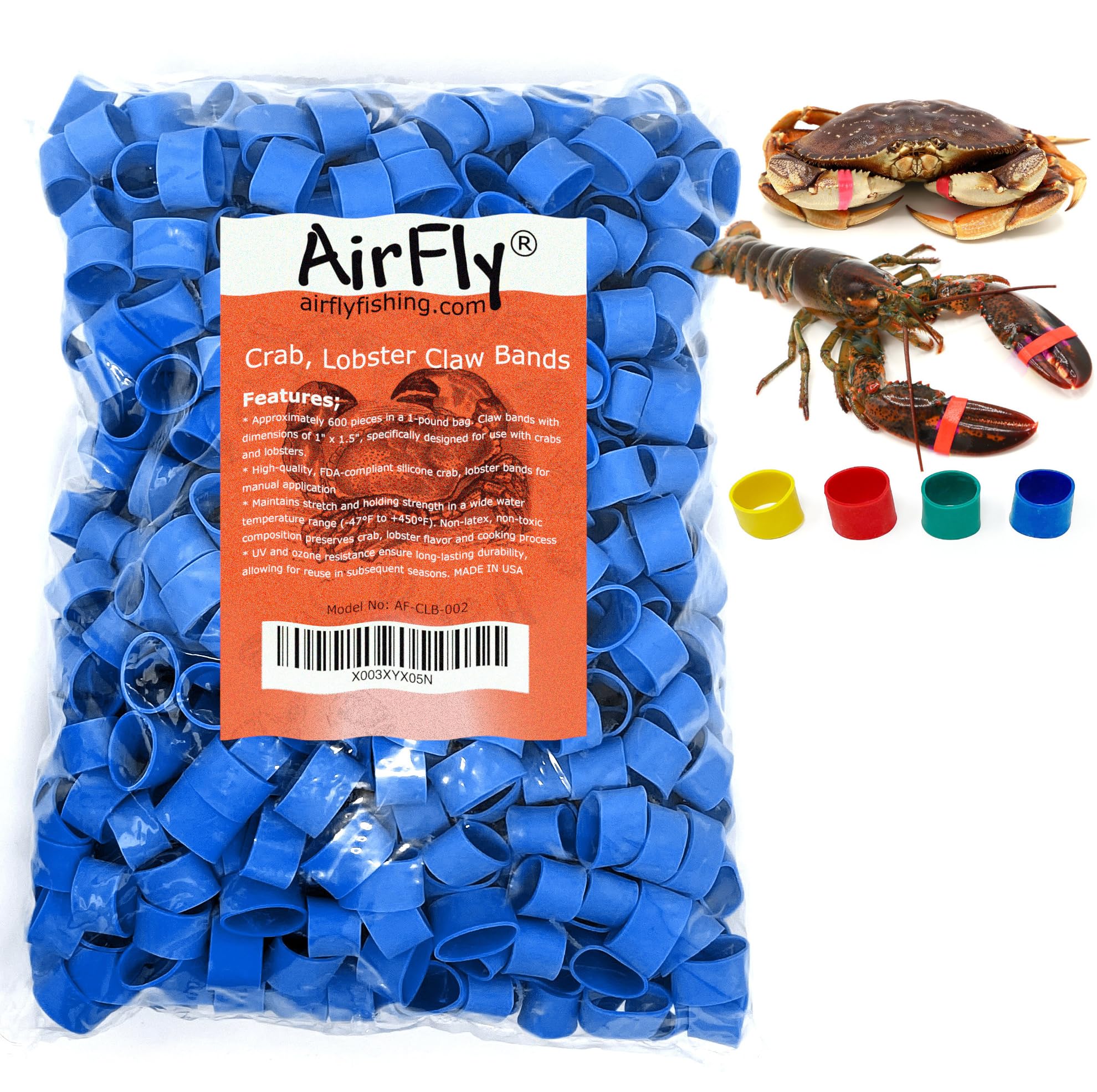 AirFlyCrab, Lobster Claw Rubber Bands, Protect Lobsters & Crabs, Cook Safe FDA-Compliant Silicone, Made in USA