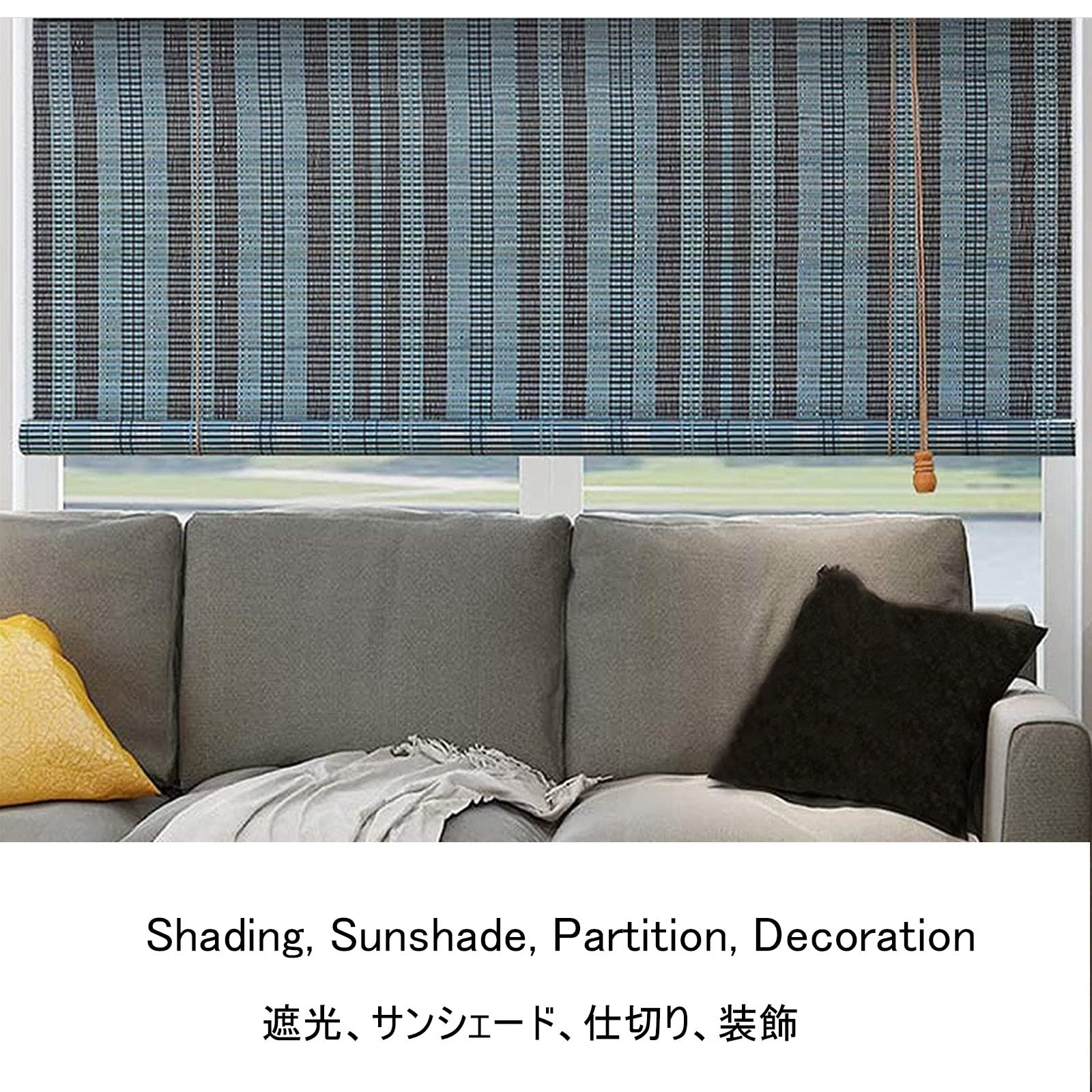 Tenda avvolgibile in bambù per esterni, con accessori, tende naturali per finestre, per protezione solare, facile da mantenere (arancione/blu/verde)