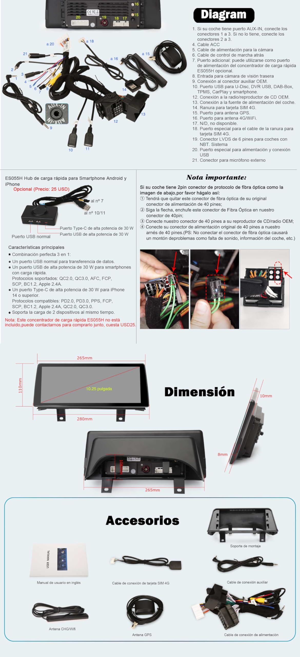 Android 16 Qualcomm 8 núcleos Radio de Coche Bluetooth 5.1 GPS Navegador para BMW Serie 1 F20 F21 Serie 2 F22 F23 Sistema NBT Wireless Carplay DSP A2DP WiFi SWC Dab+ Canbus Idrive Pantalla táctil