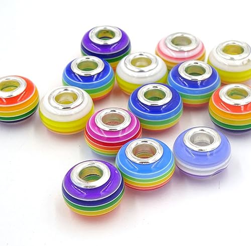 Miniatura 3 de rubyca Mix rayas Murano Lampwork perlas de vidrio Fit pulsera europea