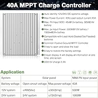 Vista 2 de controlador de carga MPPT 40 amperios 12V/24V Auto, regulador de carga de panel solar 40A con pantalla LCD retroiluminada máxima 100V para batería