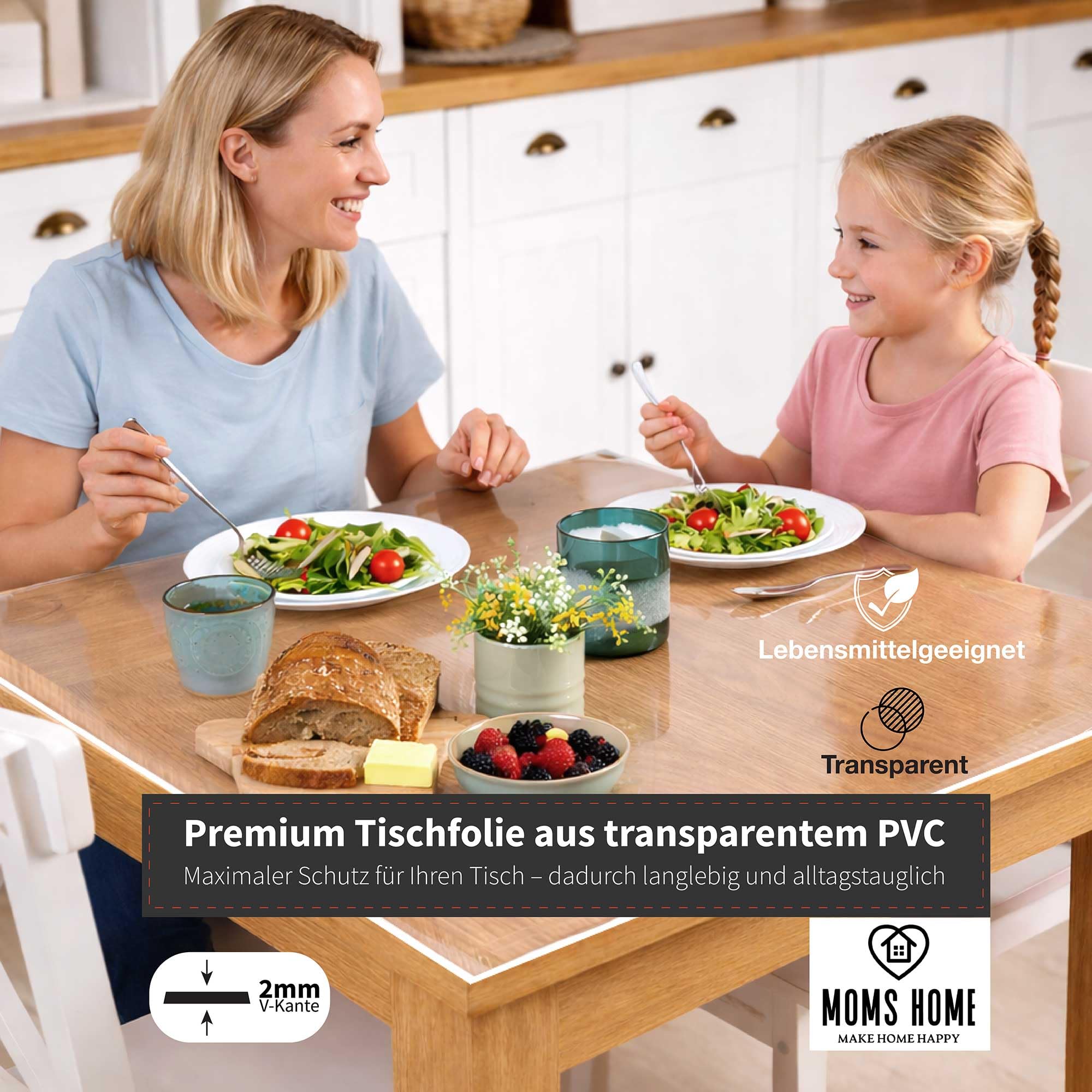 MOM'S HOME Mantel de mesa de PVC transparente y resistente al agua, película protectora transparente a medida, mantel transparente lavable de 2 mm, mantel de plástico para mesa y protector de mesa, 80