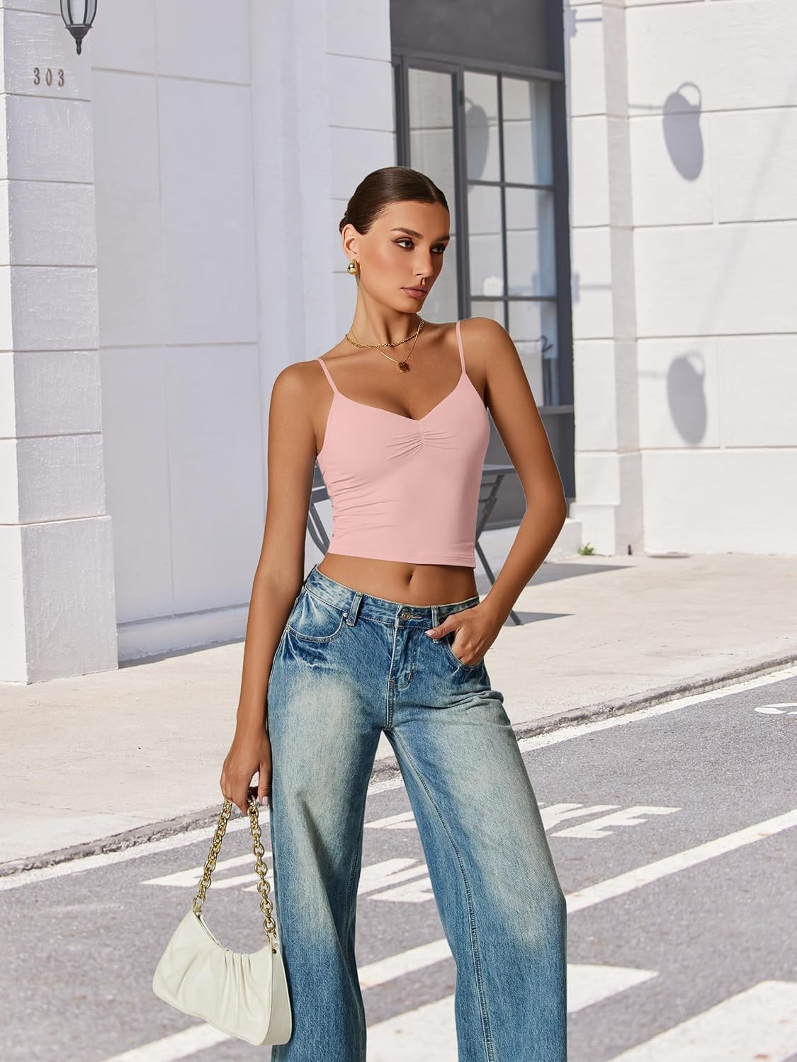 Avidlove Women Sexy V Neck Tank Top Spaghetti Strap Y2K Going Out Basic Cami Shirt - Image 3