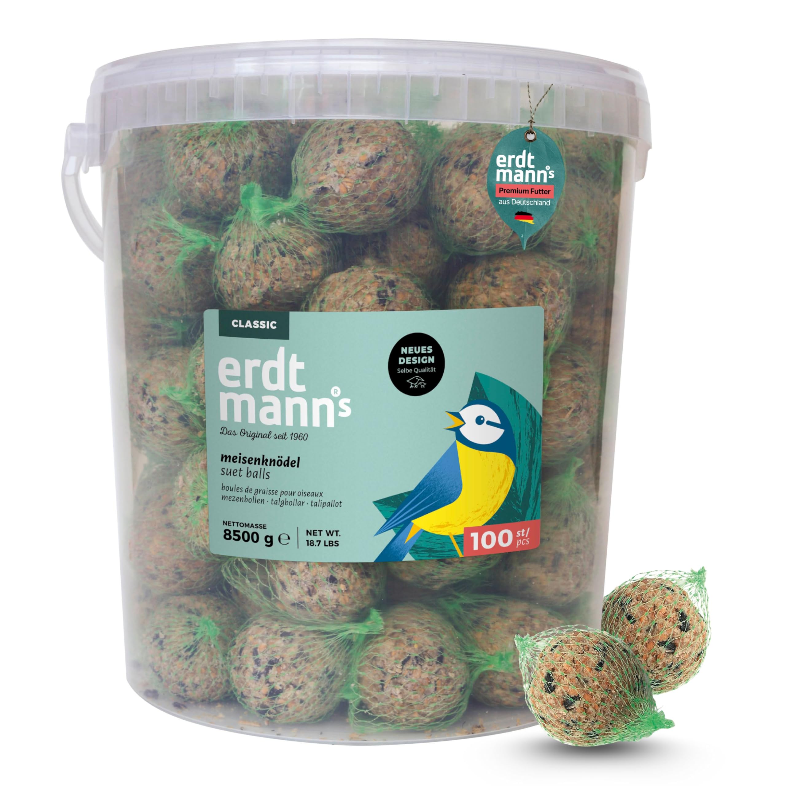 Erdtmanns Seau 100 Boules de Graisse pour Oiseaux