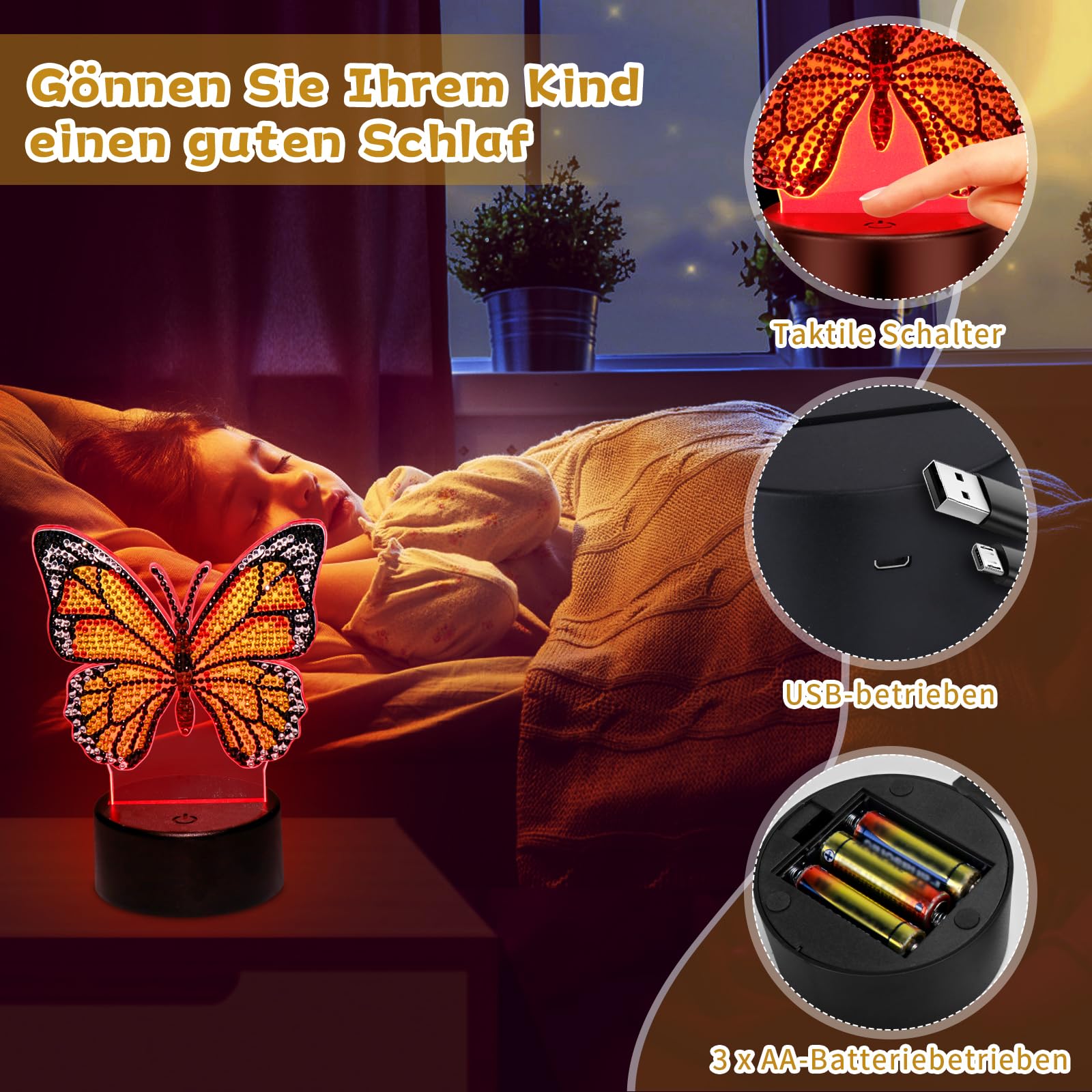 Zoyomax Cadeaux pour filles de 5, 6, 7, 8, 9, 10 ans, papillon Diamond Painting Veilleuse 3D créative Peinture diamant pour enfants, cadeau d'anniversaire pour enfants filles à partir de 6 à 12 ans