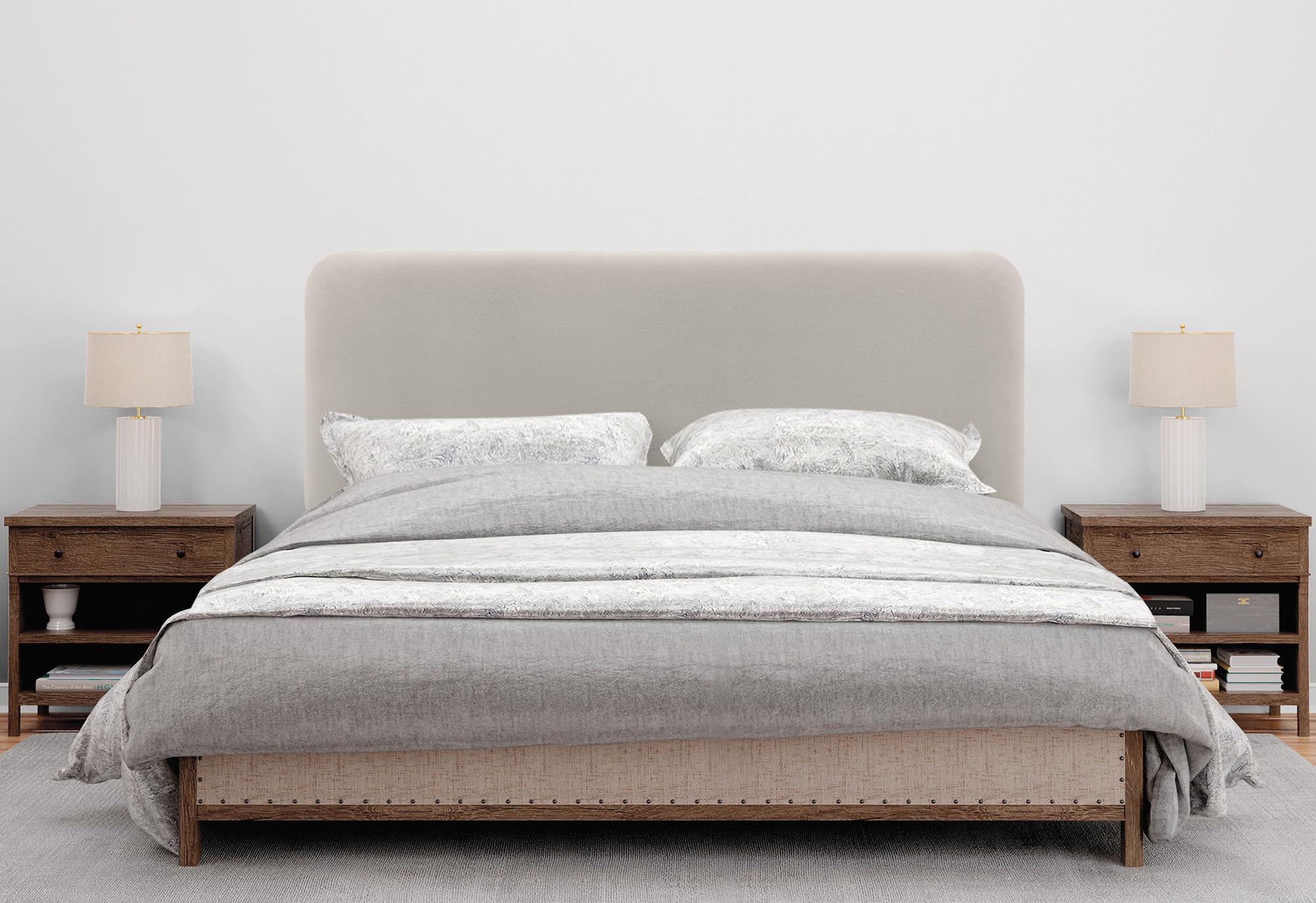 DHOME Tête de Lit Capitonnée Lisse Arrondie en Velours pour Mur Têtes de Lit Acoustiques Absorbantes pour Chambre à Coucher (Beige, 145cm)