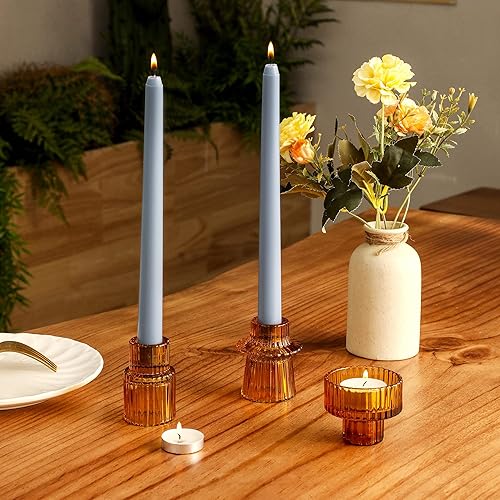 Miniatura 2 de Lysenn Portavelas de vidrio de colores para velas de pilar, velas cónicas, velas de candelita  Portavelas multiusos premium  Se adapta a velas de