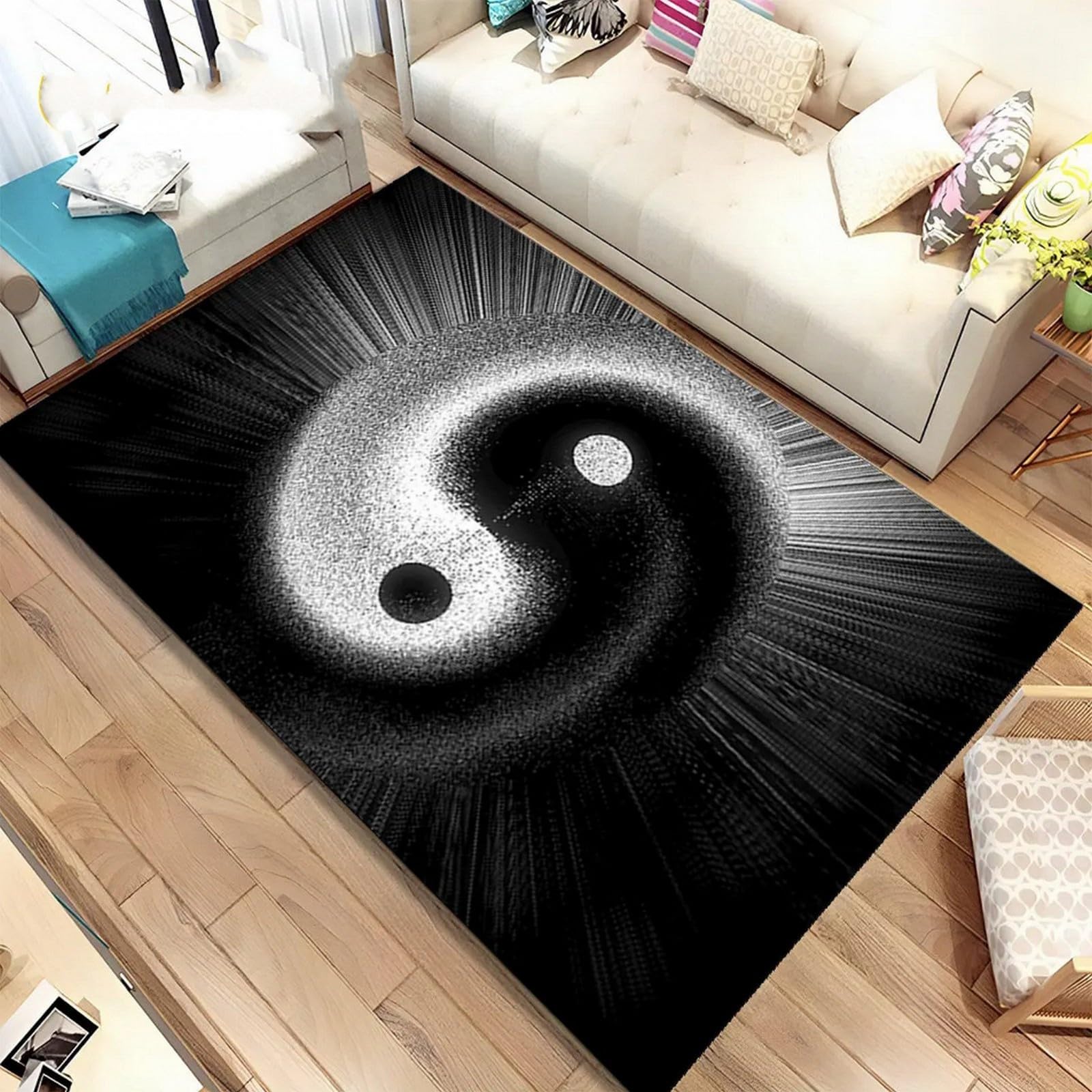Tapis salon Tai Chi Yin Yang Bagua 3D poils courts doux facile d'entretien