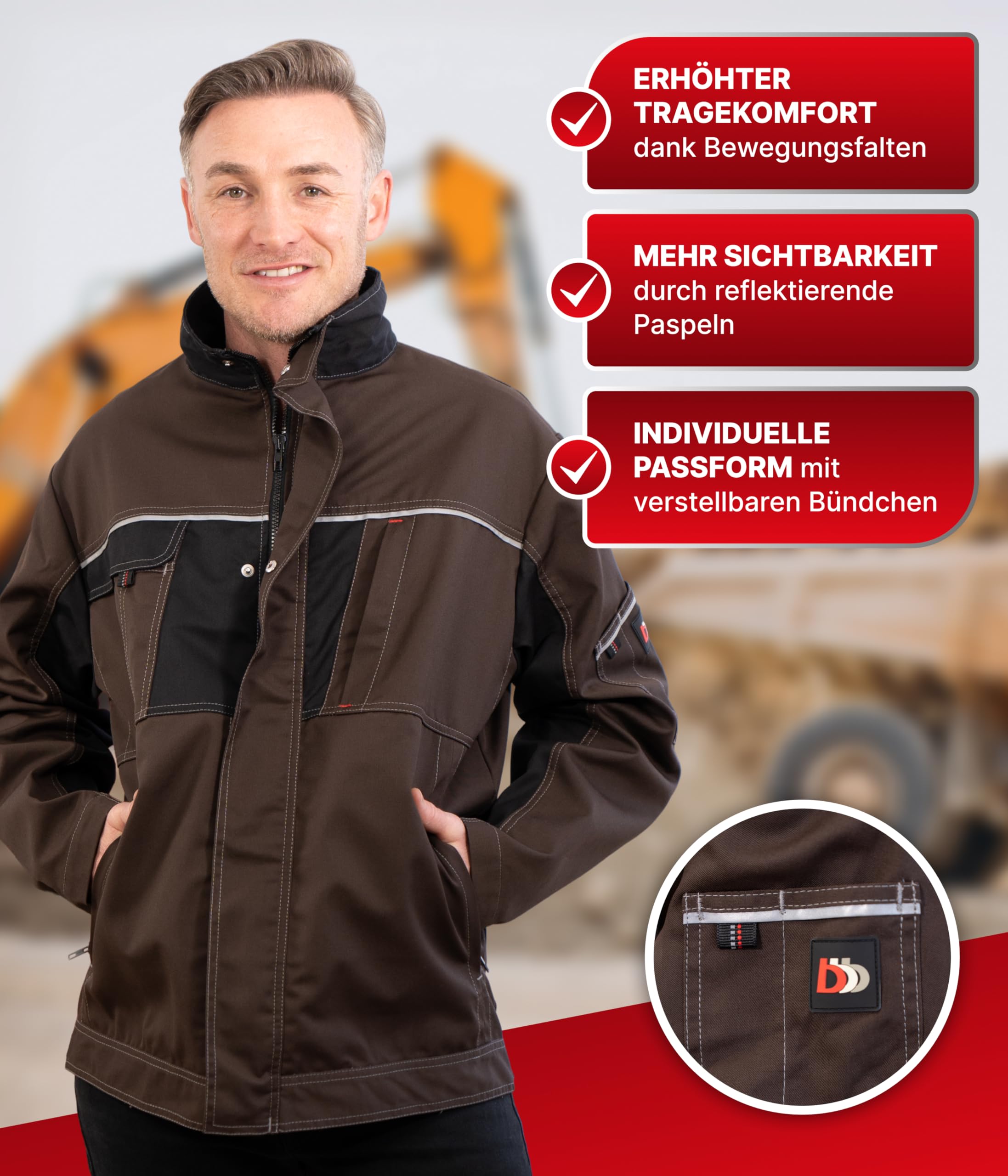 beb™ Arbeitsjacke Herren - Öko-Tex 100 zertifizierte Materialien & industriewaschtauglich - Hoher Komfort & Funktionalität - Handwerker - Bewegungsfreiheit, Viel Stauraum