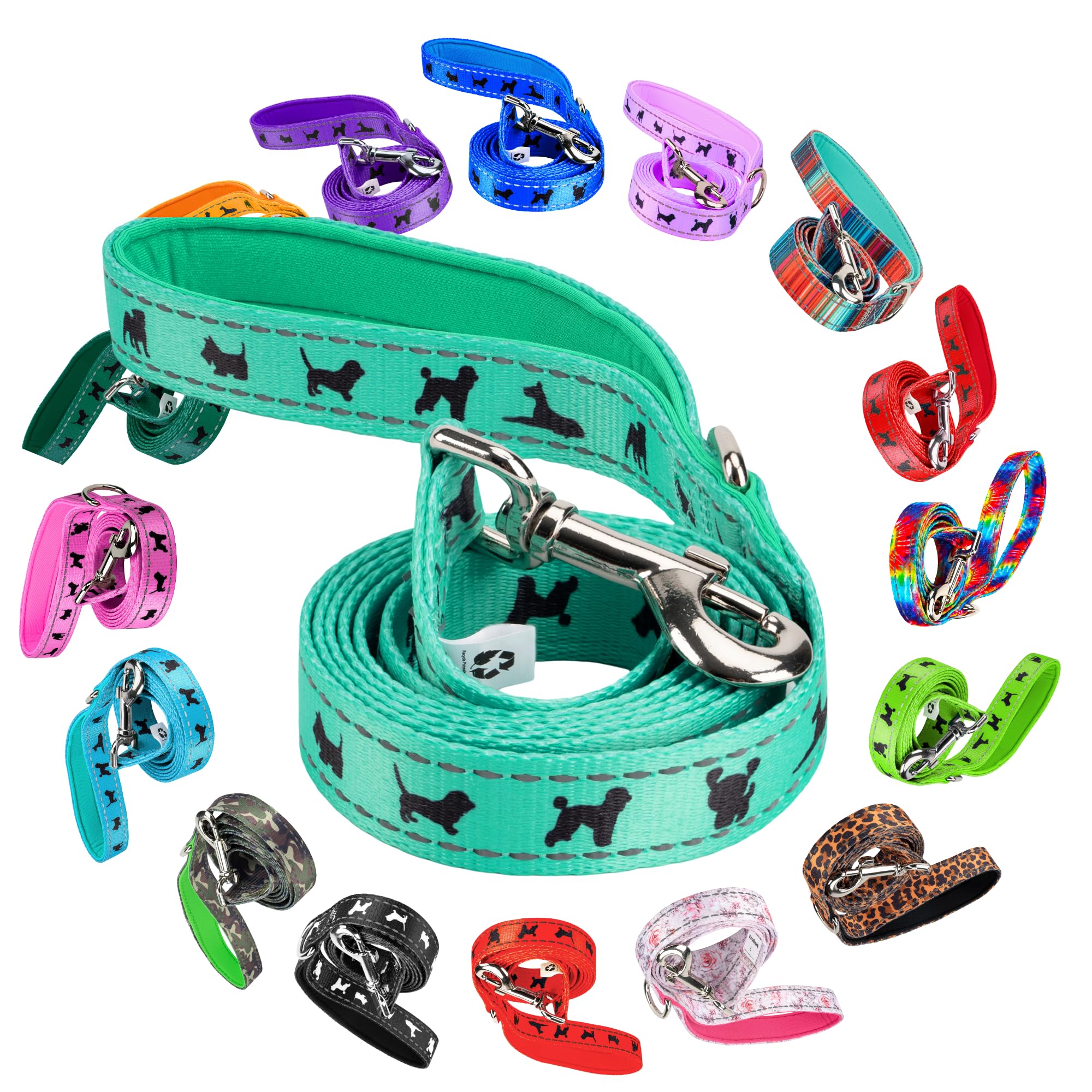 EcoBark Dog Leash - Soft & Reflective Comfort Leashes with Padded Handle - Strong Durable Heavy Duty - Training and Pulling for Small, Medium or Large