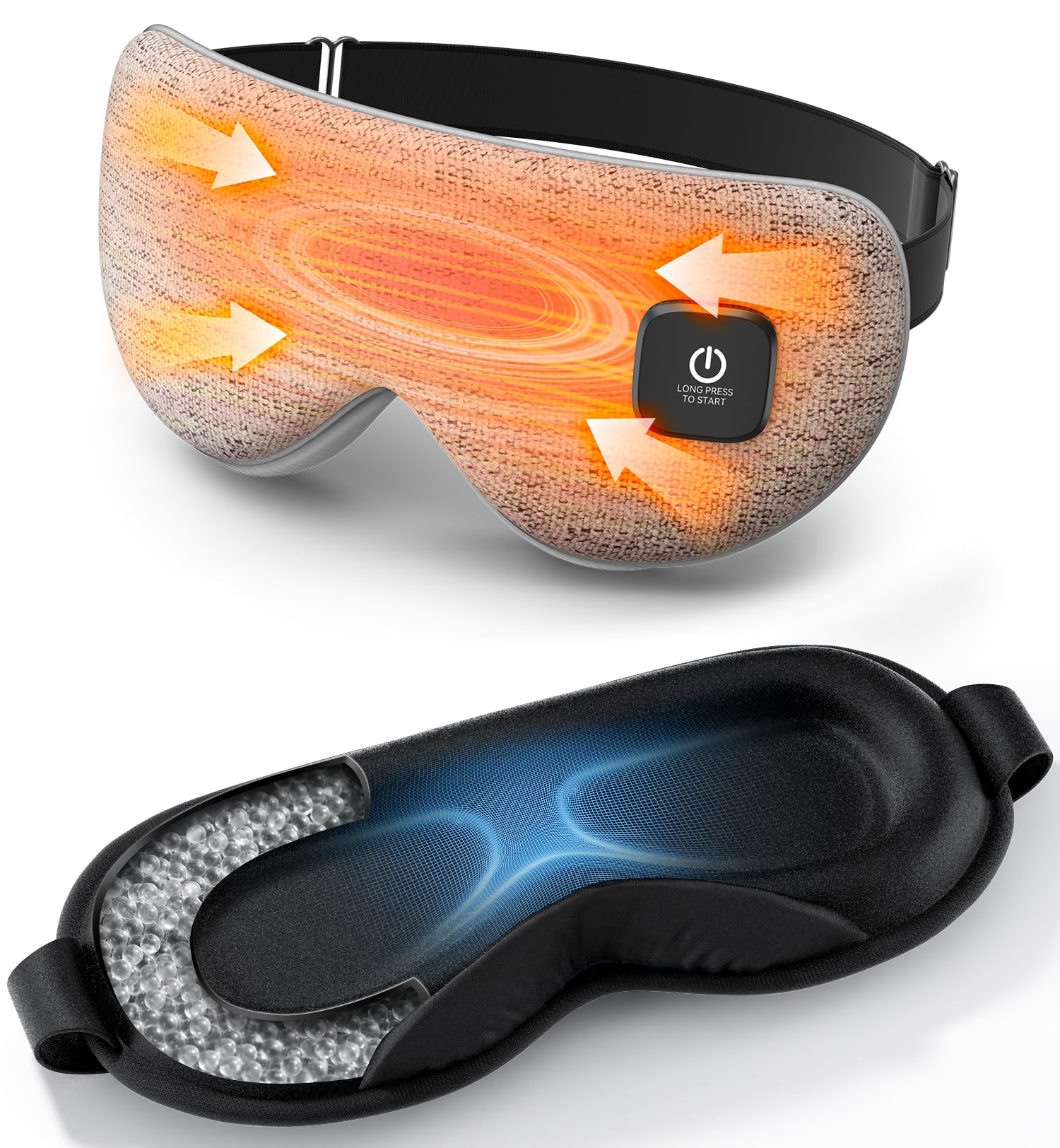 Heated Eye Mask with Weighted Sleep Mask Set - 3-Temperature Adjustable Heating 3D Contoured Cup for Women Men
