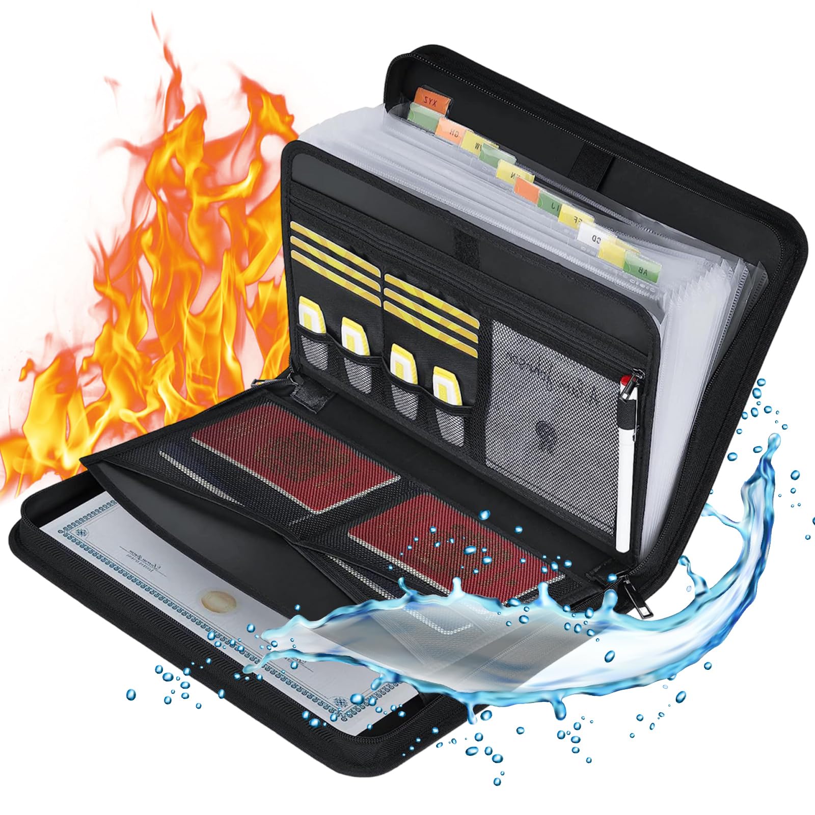 Qivine Ognioodporny wodoodporny organizer na dokumenty 35,5x26x4,1 cm 13 kieszeni 2200°F srebrny
