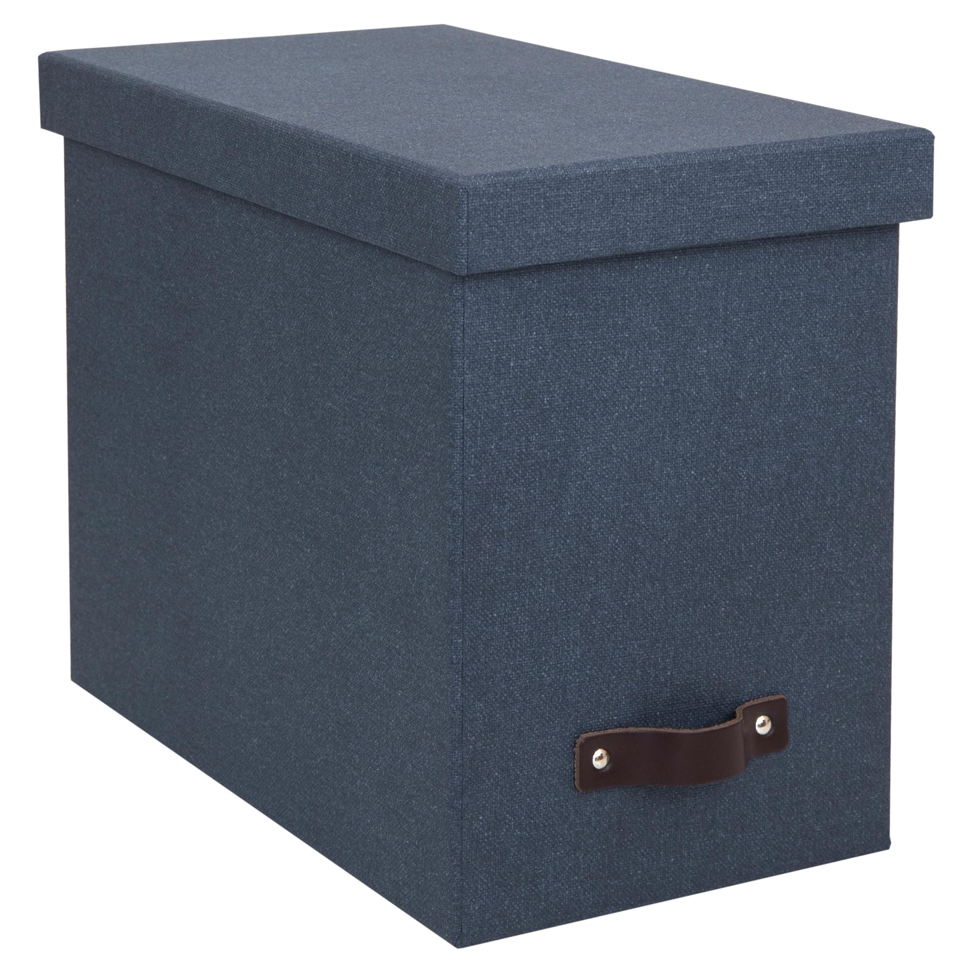 Bigso John Desktop File Box File Storage Box and Document Organizer for Important Paperwork Durable Hanging File Box with a Lid and Leather Handle 7.4’’ x 13’’ x 10.4’’ Blue