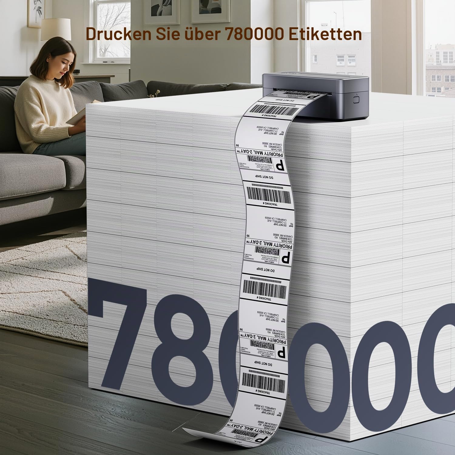 TATTMUSE DHL Etikettendrucker Bluetooth, Versandetiketten Drucker 4x6, Grau | Label Printer Unterstützt iOS, Android, Windows und Mac, Thermodrucker Labeldrucker Kompatibel mit Amazon, Vinted, DPD