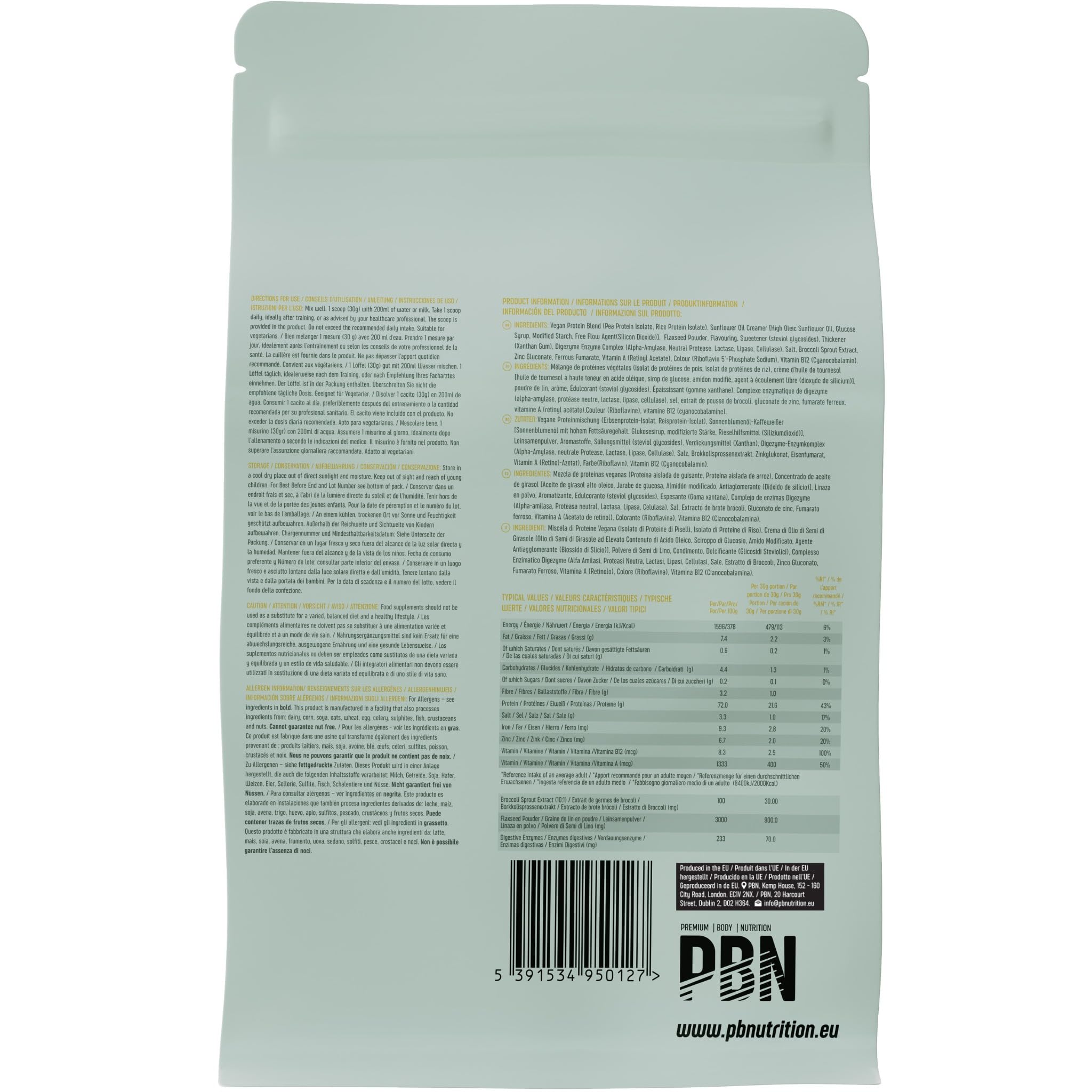 PBN - Premium Body Nutrition Protéines Véganes, 1kg Sachet, Chocolat Noisette