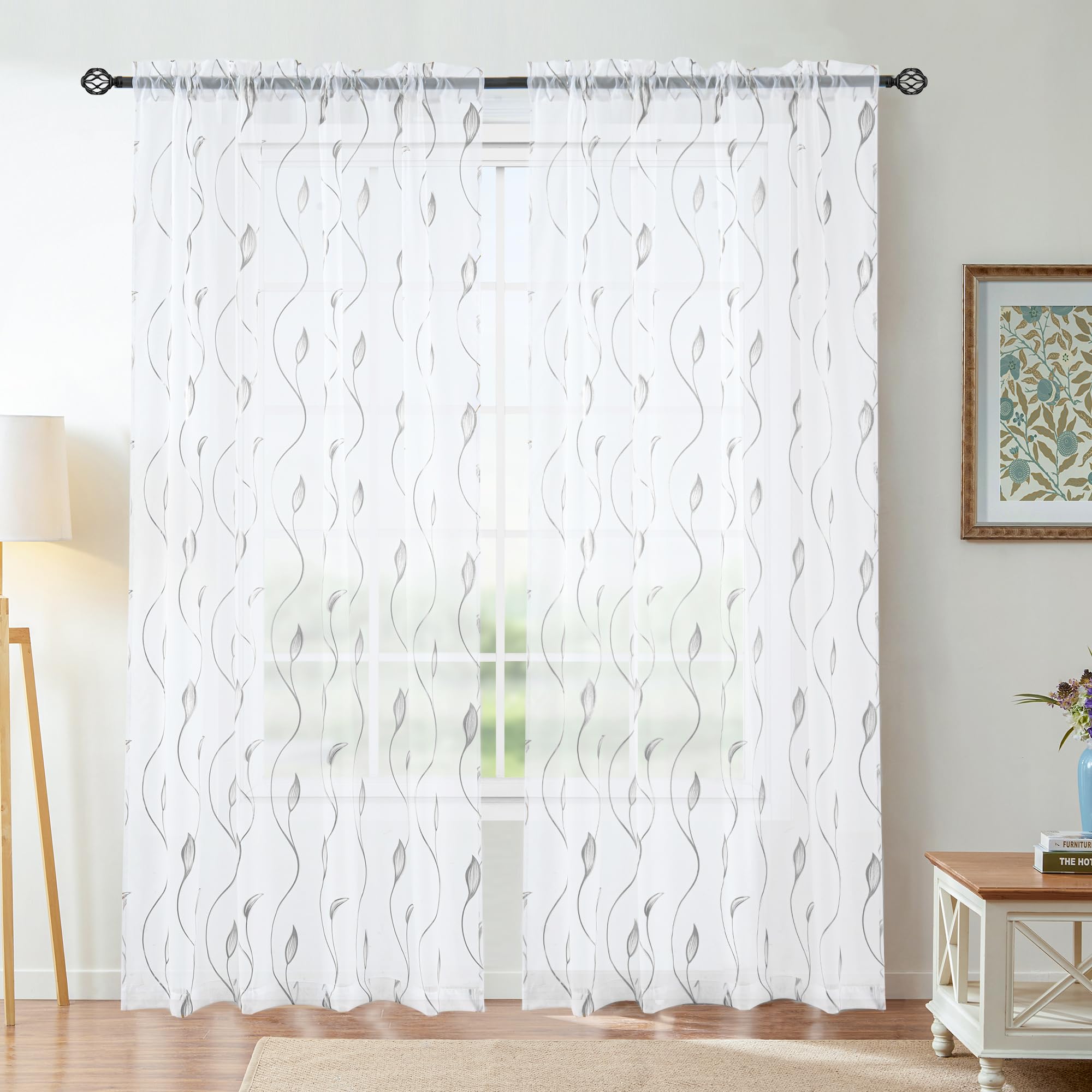Youleyar Gold Folie Druck Sheer Vorhänge, 2 Panels Ginkgo Br