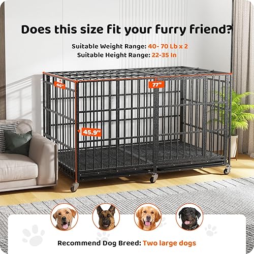 Miniatura 2 de Jaula para Perros Indestructible de Servicio Pesado de 78 pulgadas con Bandejas Removibles, Puerta Doble a Prueba de Escape para Perros con Alta