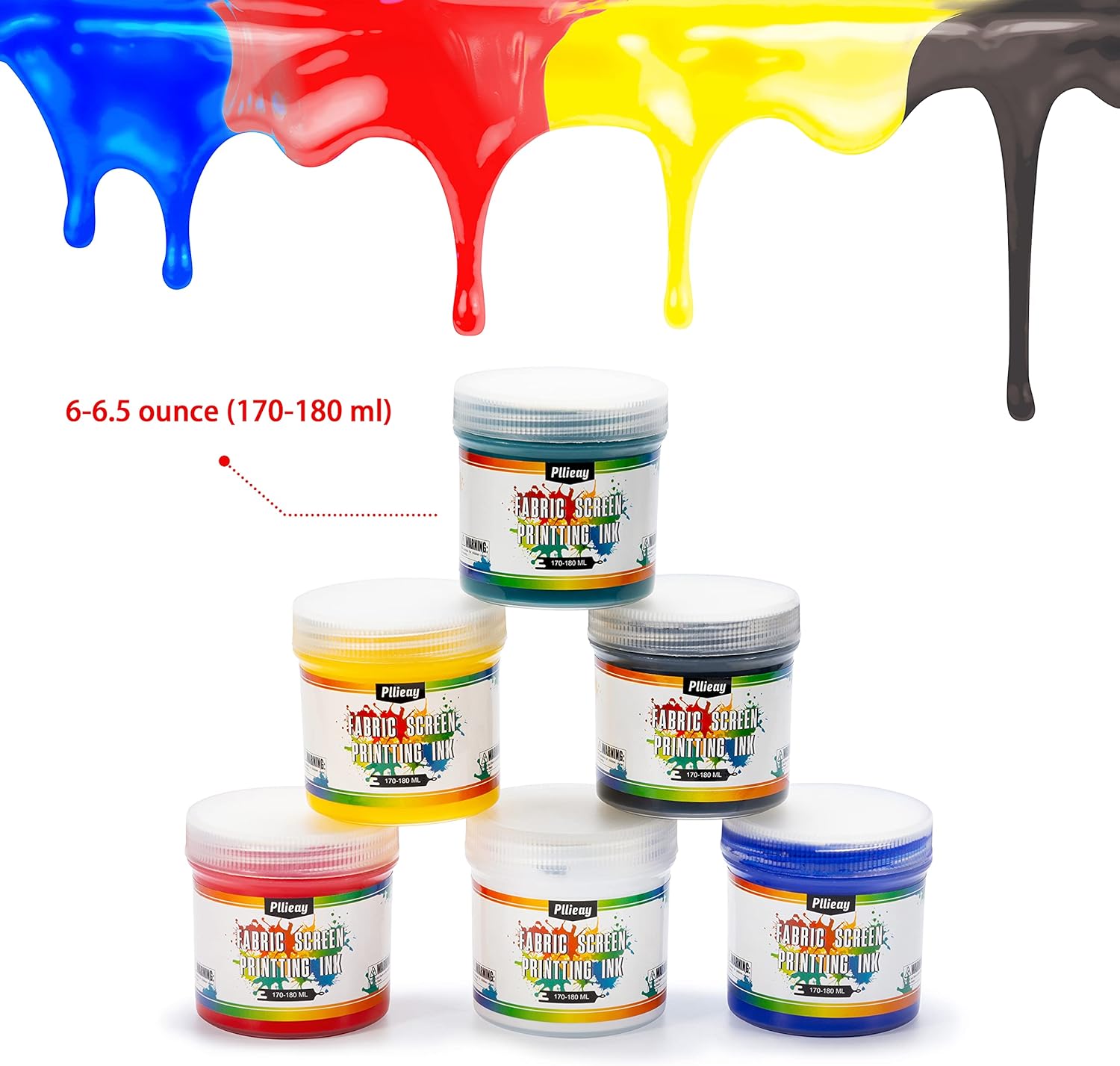 Pllieay Fabric Screen Printing Ink Starter Set Include 6 Colors Ink