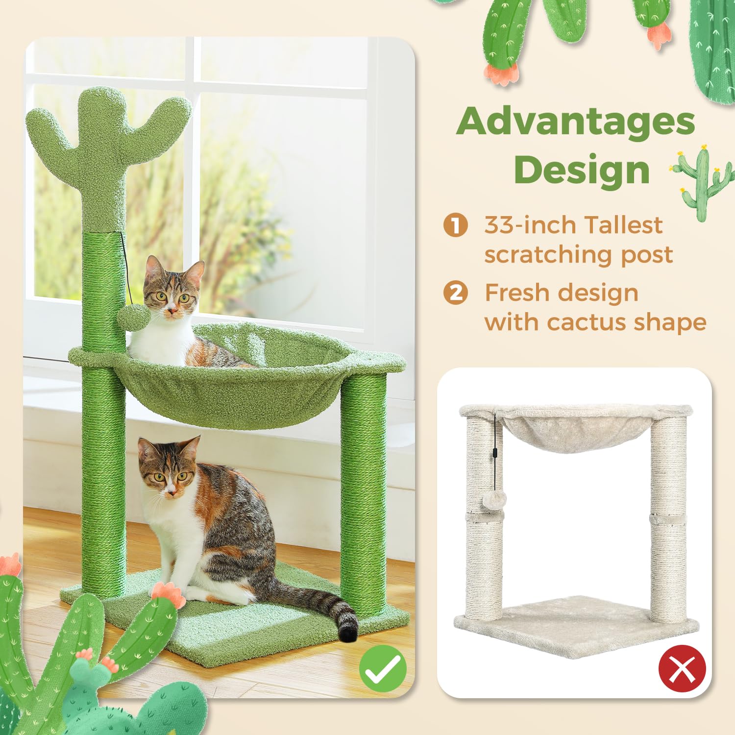Amazon.com : PAWZ Road Cactus Cat Tree, 33 Inchs Cat Tower with