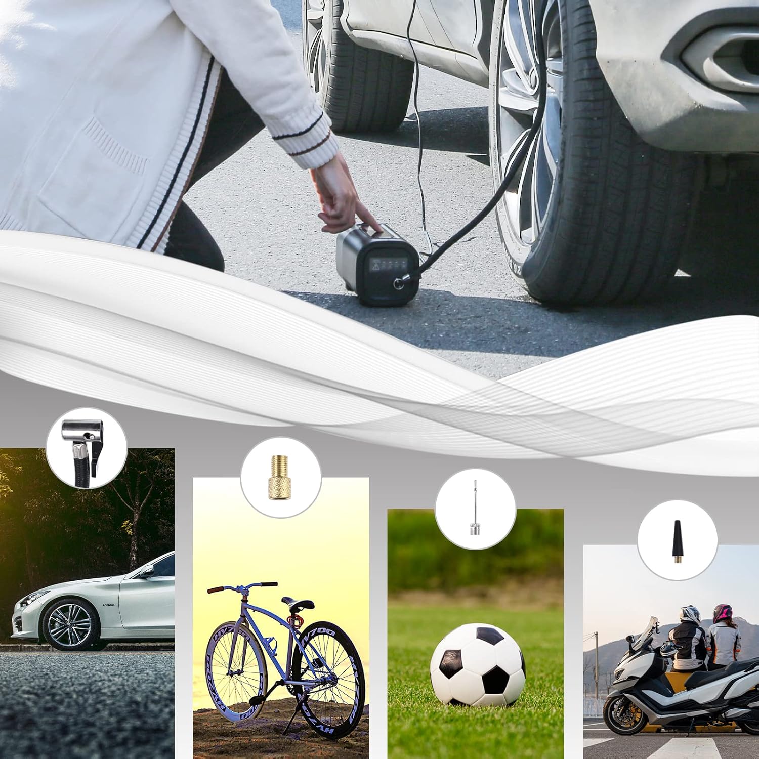 PROUD SON HEAVEN Tire Inflator Portable Air Compressor for Car Bike Motorcycle, Rechargeable 120 PSI with Pressure Gauge Heat Dissipation Power Bank, Black : Automotive