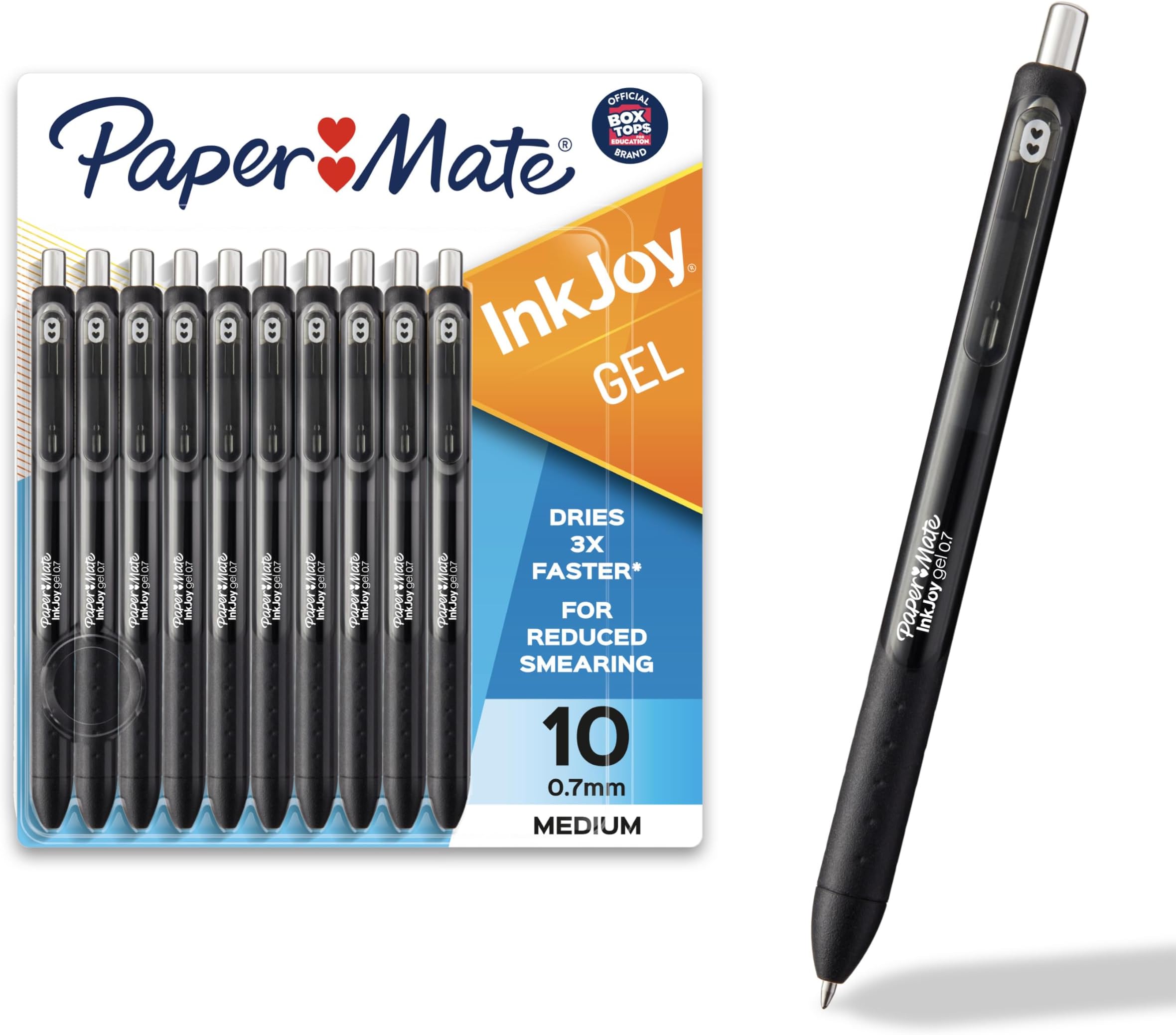 Paper Mate InkJoy Gel Pens, Black, Medium Point (0.7mm), Comfort Grip, 10 Count - Fast Drying Ink, Smooth Writing, Office Supplies