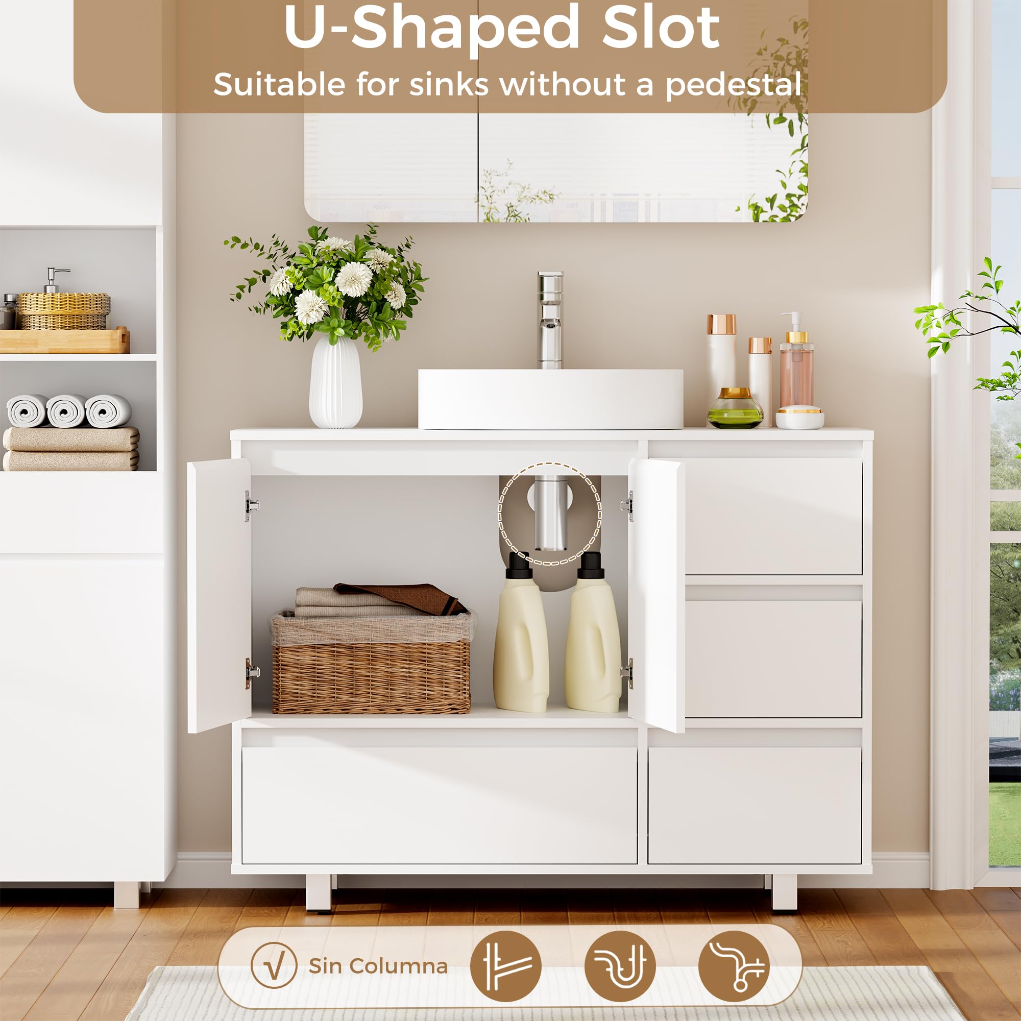 ANWBROAD Mobile Sottolavabo per Bagno Bianco,Mobile Bagno Sottolavabo