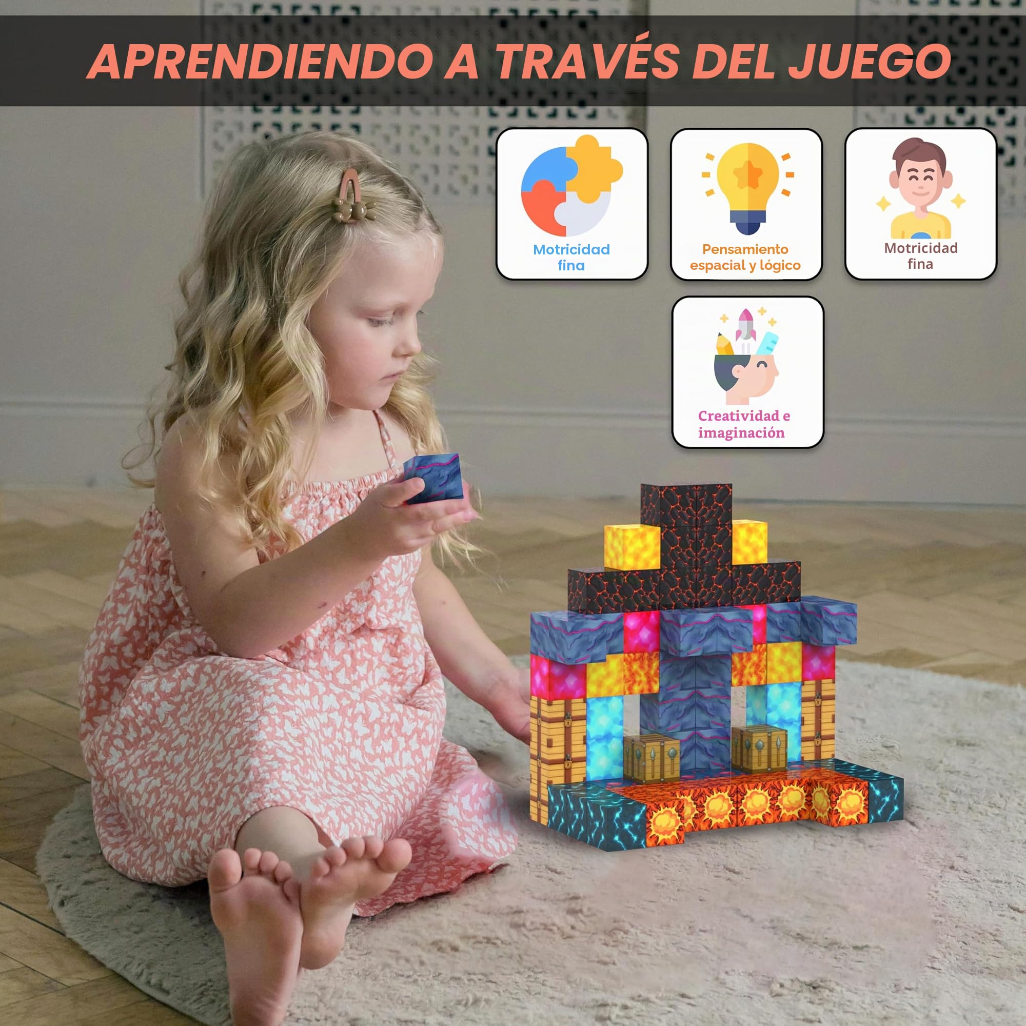 Cubos Magnéticos para Niños – Bloques de Construcción 3D Juguetes Stem, Bloques Magnéticos Montessori para Niños Pequeños, Construcción Creativa de 3 Años en Adelante