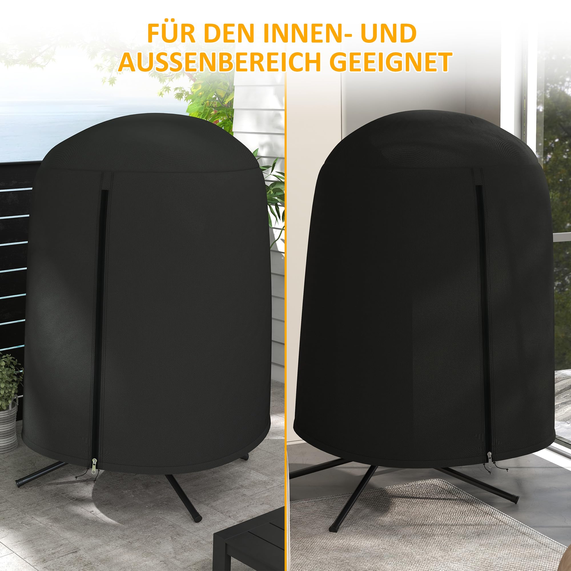 Outsunny Hängesessel Abdeckung Wasserdicht Winddicht Schutzhülle mit Reißverschluss 420D Oxford Outdoor Gewebe für Hängekorb Schwingsessel Ø128 x 190 cm Schwarz