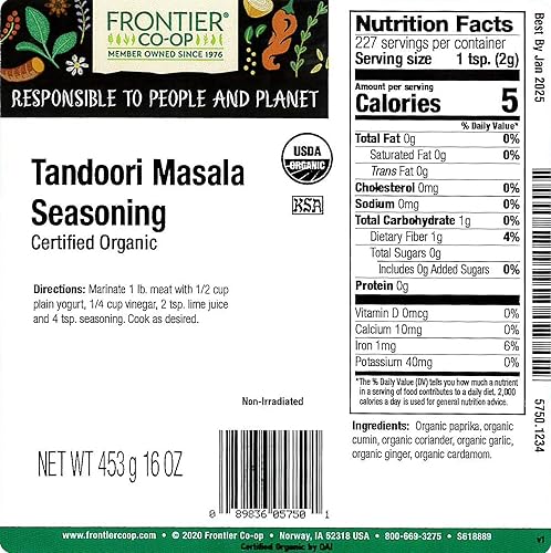 Miniatura 2 de Frontier Bulk Tandoori Masala condimento, orgánico, 1 libra