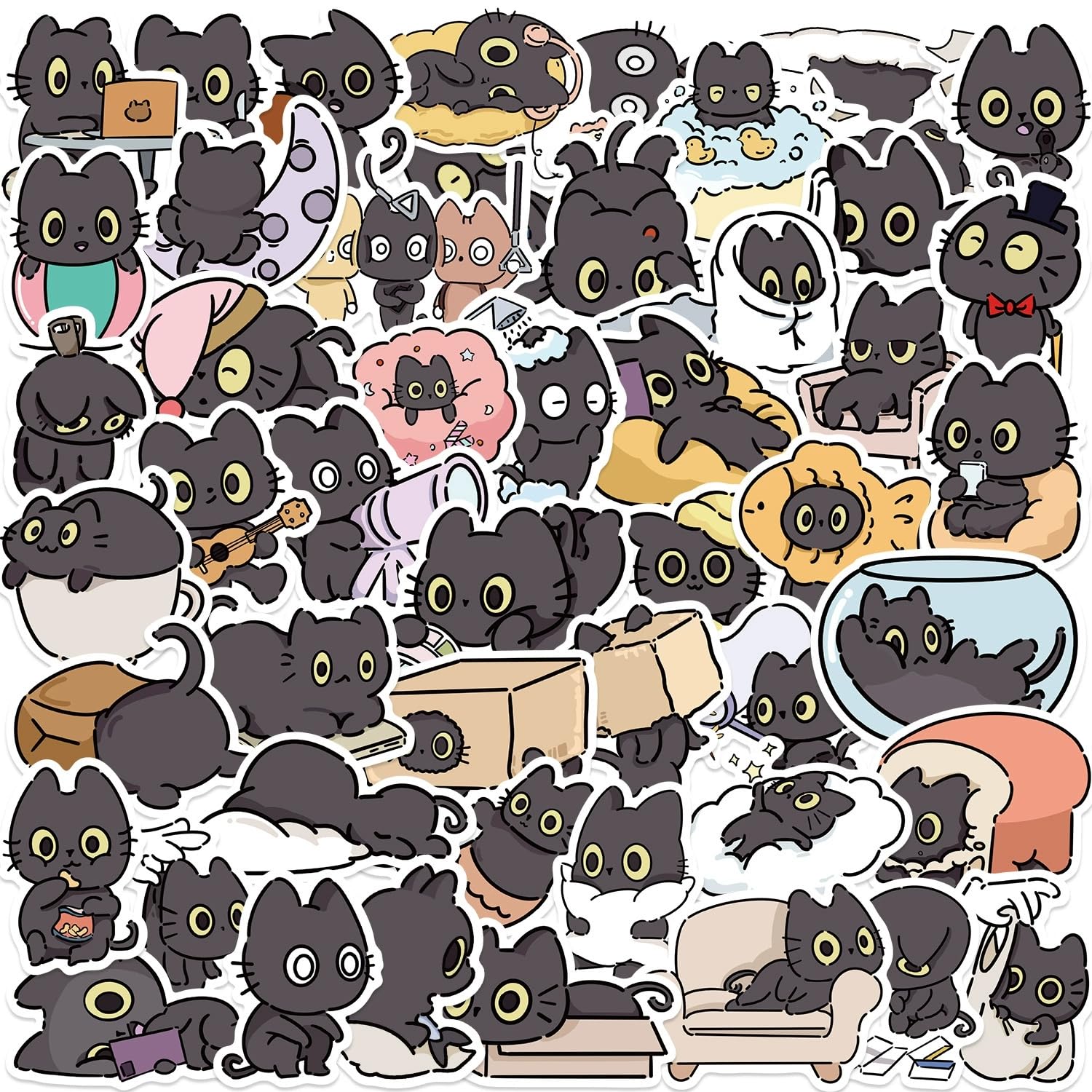 Black Cat Aufkleber für Jugendliche Erwachsene 50 Stück Die Schwarze Katze Wasserfeste Vinyl Sticker Set Auto Motorräder Fahrrad Skateboard Snowboard Gepäck Laptop Koffer Helm Motorrad Computer