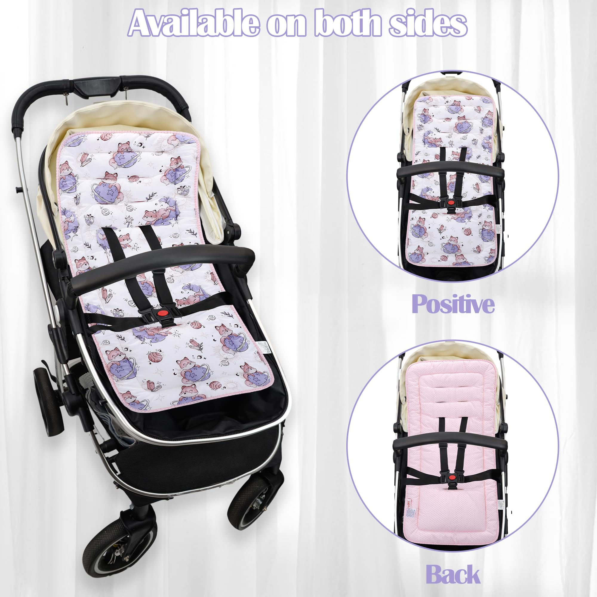 LAT Materassino per Passeggino Universale, Copriseduta Passeggino Universale, Reversibile, Morbido e Traspirante Coprisedile per Passeggini, Seggiolini Auto, Culle e Seggioloni (Pianeta Volpe)
