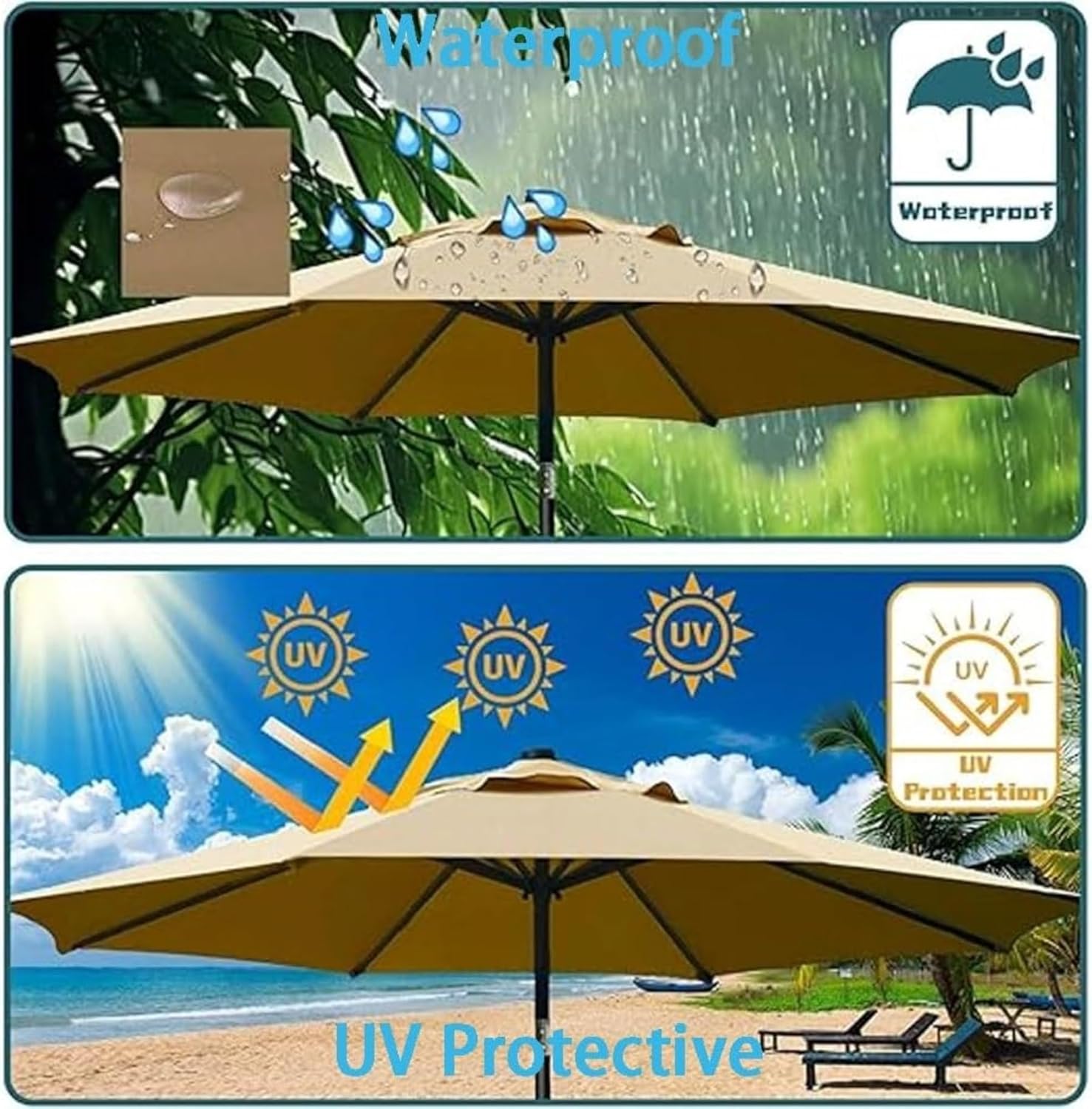 6.5ft/9ft/10ft Outdoor Patio Umbrella Canopy Replacement, Pool Umbrella Replacement Cover, 8 Ribs/6 Ribs Parasol Top Replacement Cloth (Yellow,300cm/10ft-8ribs)