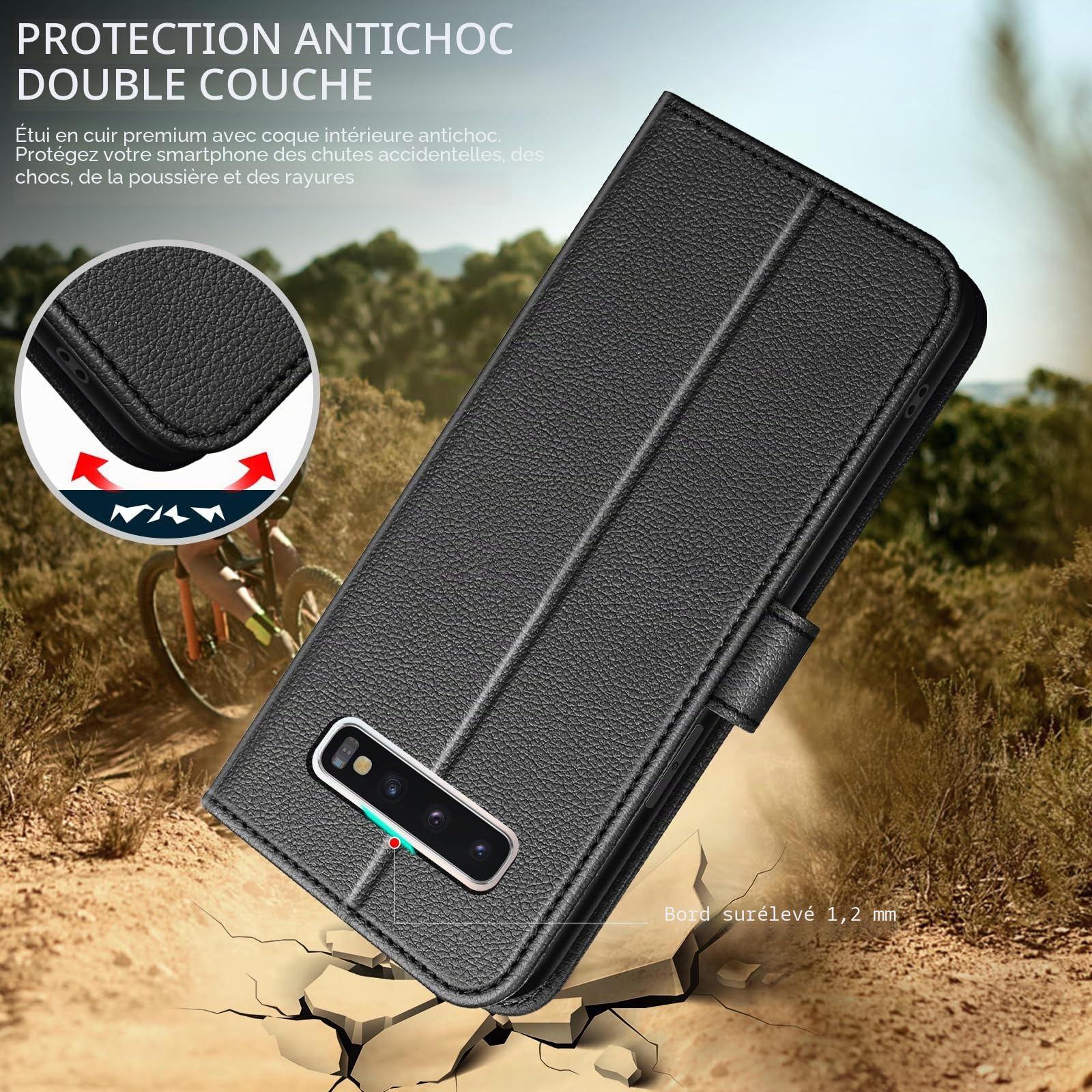 Coque pour Samsung Galaxy S10 (Pas pour S10+), Coque Etui Portefeuille Cuir avec Rabat Porte Carte Clapet Magnétique Flip Case Étui Housse de Protection Etui pour Samsung Galaxy S10 4G,Noir