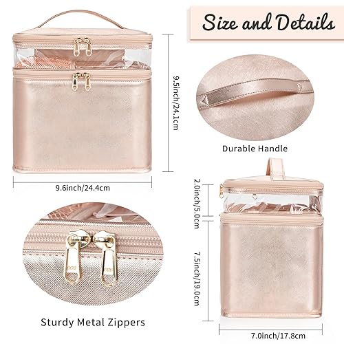 Miniatura 4 de OCHEAL - Bolsa de maquillaje grande con doble capa, estuche de cosméticos de almacenamiento vertical para mujeres o niñas con múltiples
